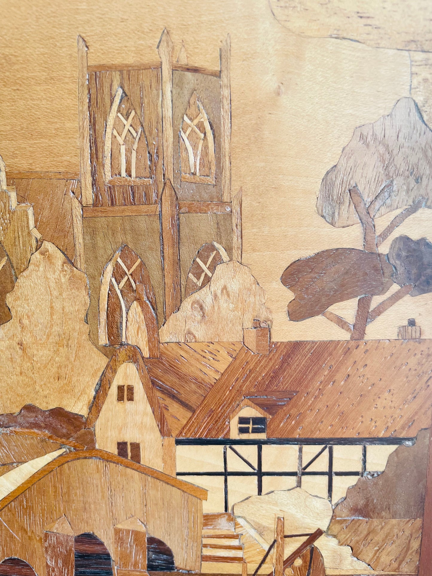 Handmade Framed Inlaid Wood Marquetry Picture - The Village Church by Harold Hurst