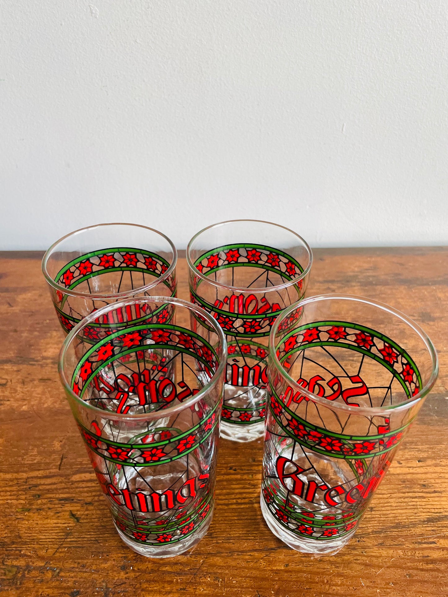 Stained Glass Season's Greetings Glasses - Set of 4