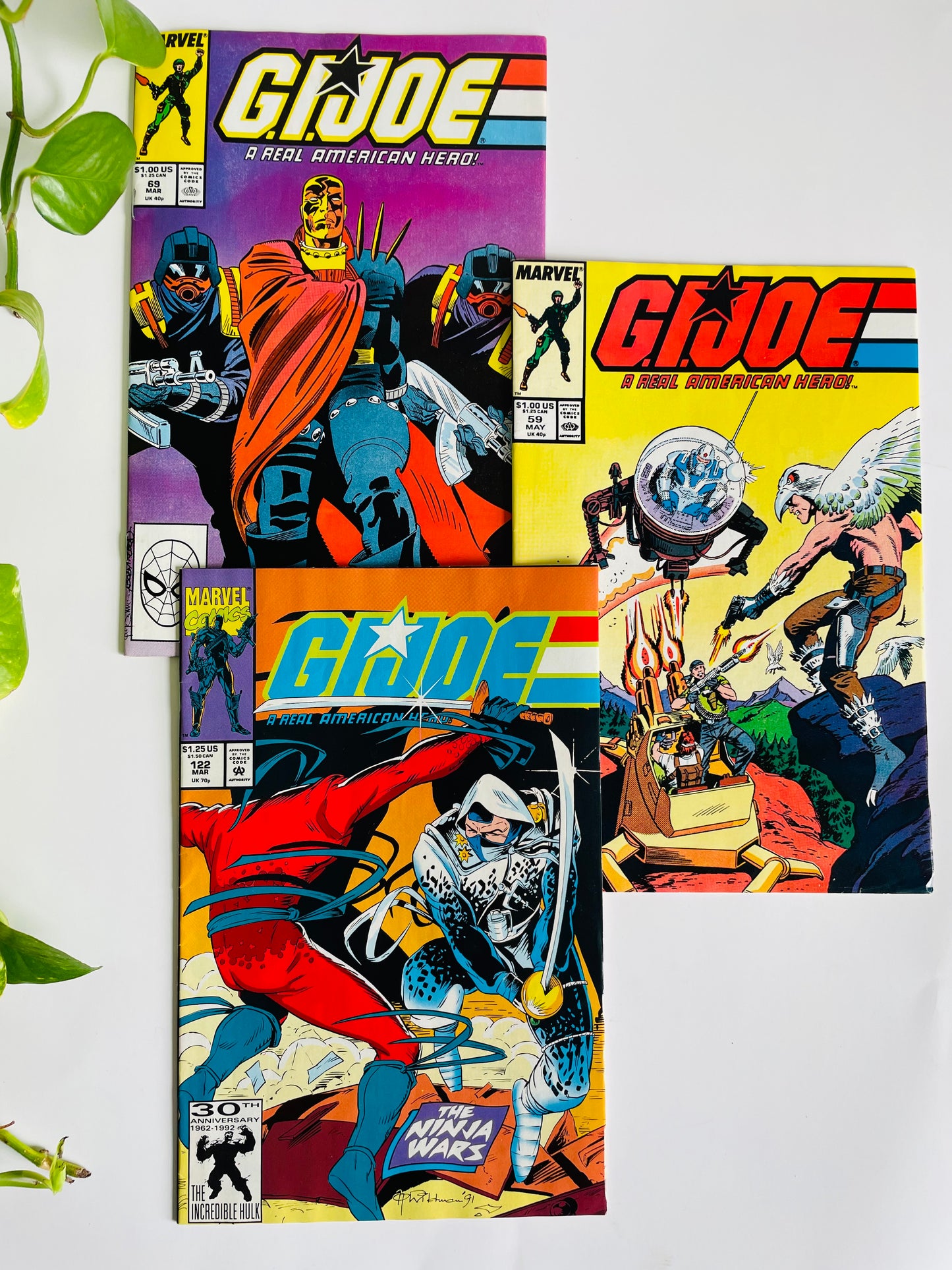 Vintage 1986, 1987, 1991 Marvel G.I. Joe Comic Book Bundle - Includes 3 Comics - Issue 59, Issue 69, Issue 122