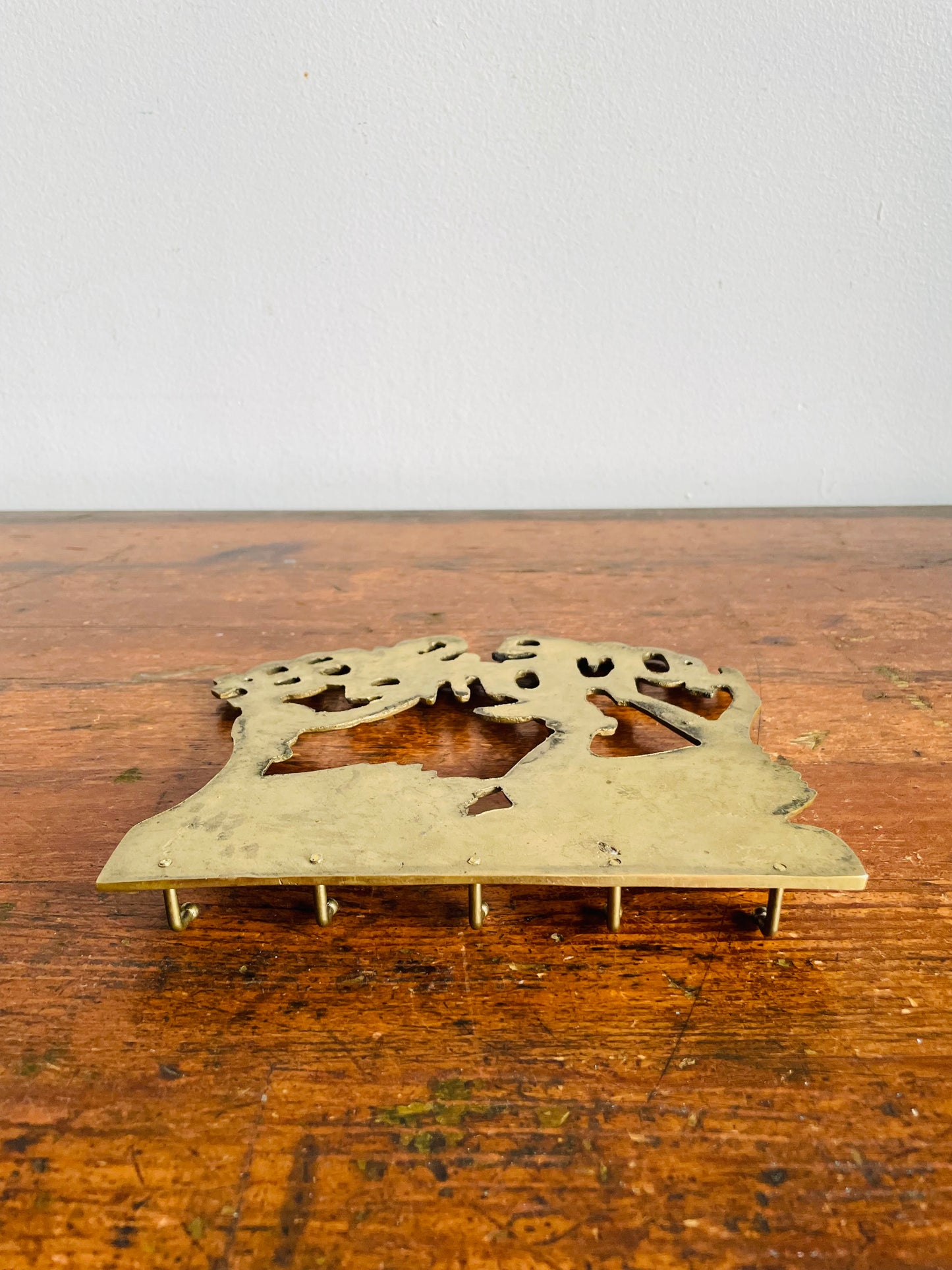 Vintage Solid Brass Home Sweet Home Key Holder Hanger Rack with Duck Family & 5 Hooks