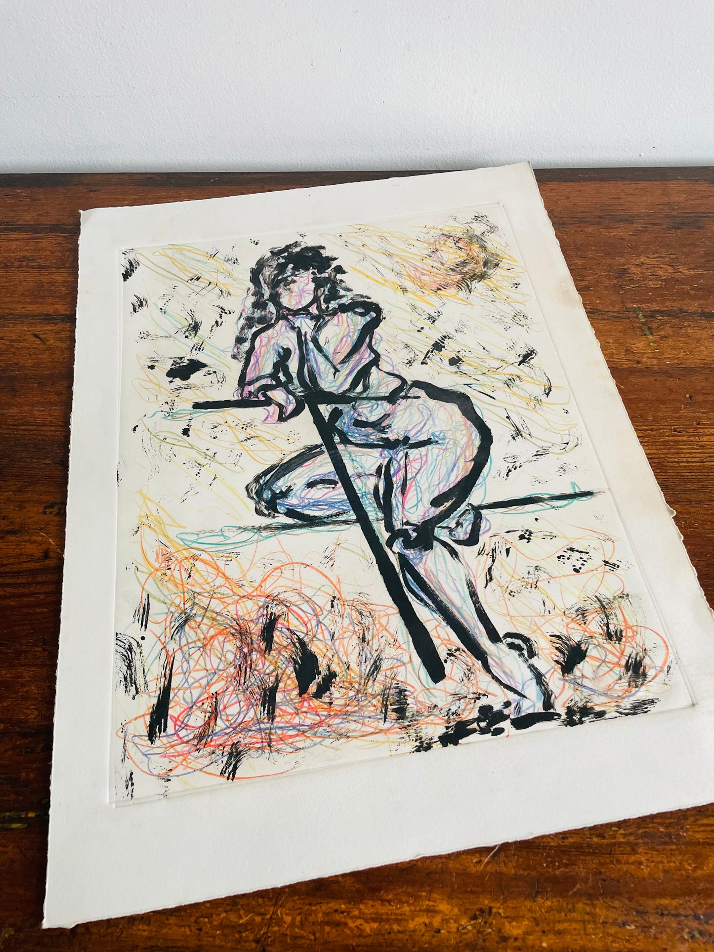 1950s Original Art Mixed Media Painting Sketch - Academic Portrait Study on Paper of Nude Woman