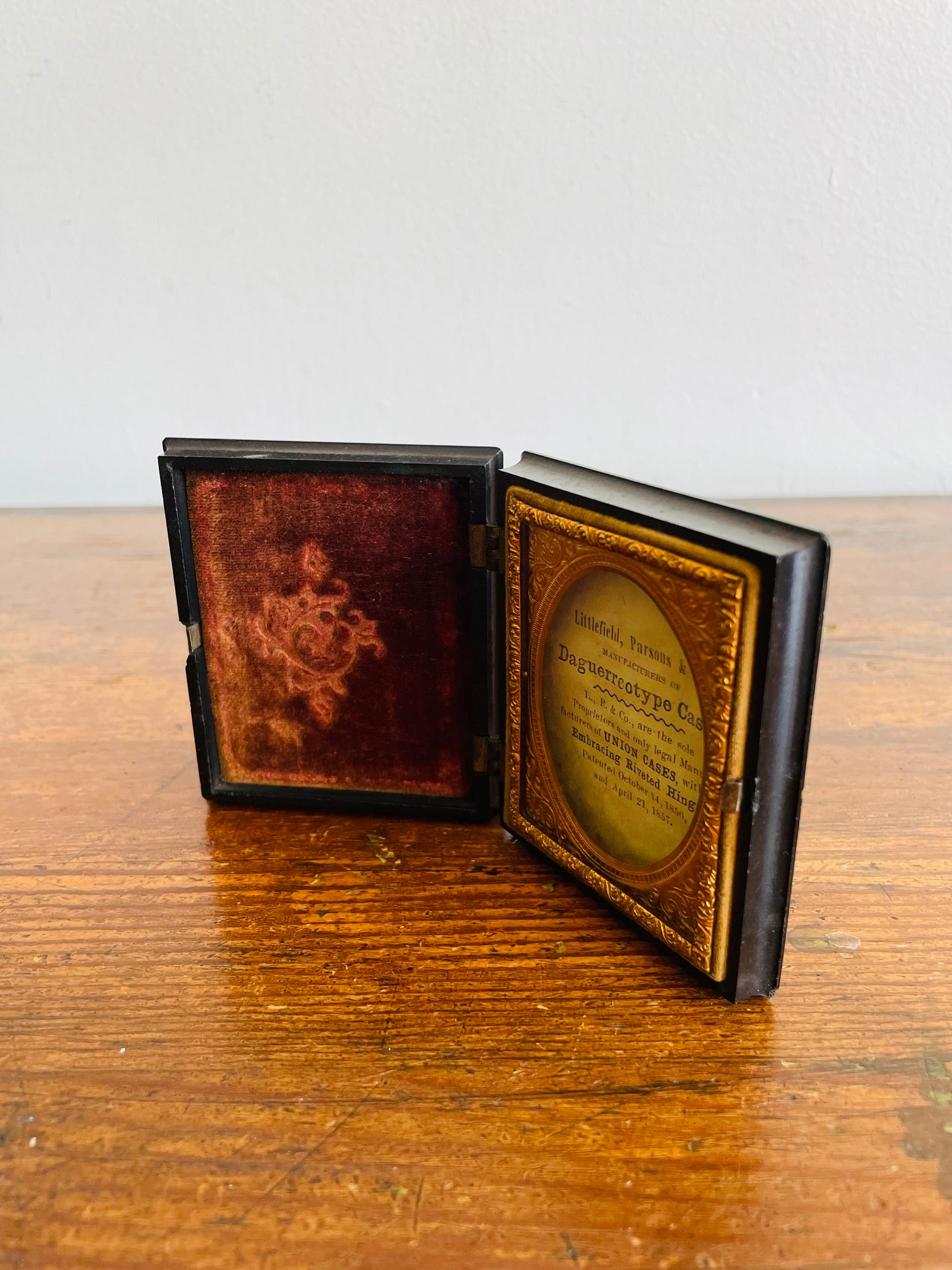 Antique 1857 Victorian Daguerreotype Photo Display Union Case - Littlefield, Parsons & Co. - Never Used