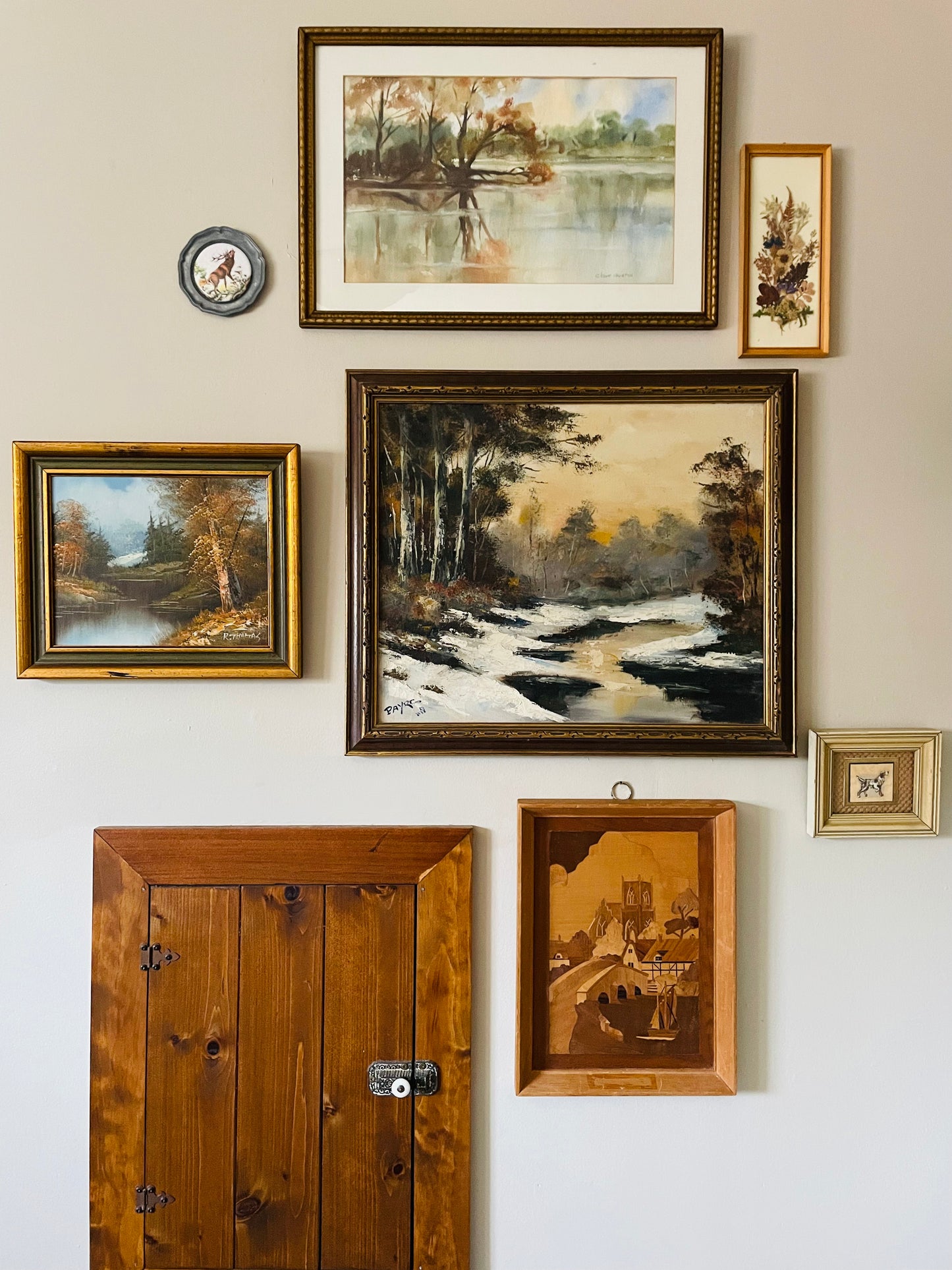 Handmade Framed Inlaid Wood Marquetry Picture - The Village Church by Harold Hurst