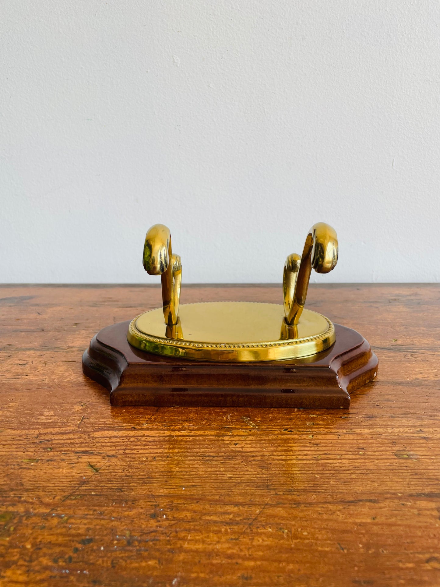 1989 Wood & Brass Double Hook Wall Hanger - Made in Korea