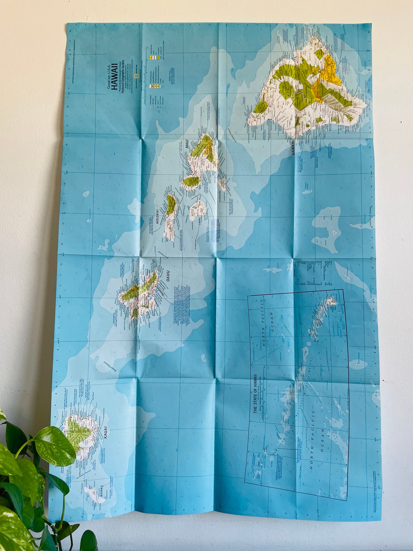 Vintage 1978 National Geographic Double-Sided Map of Hawaii with Gorgeous Illustrations