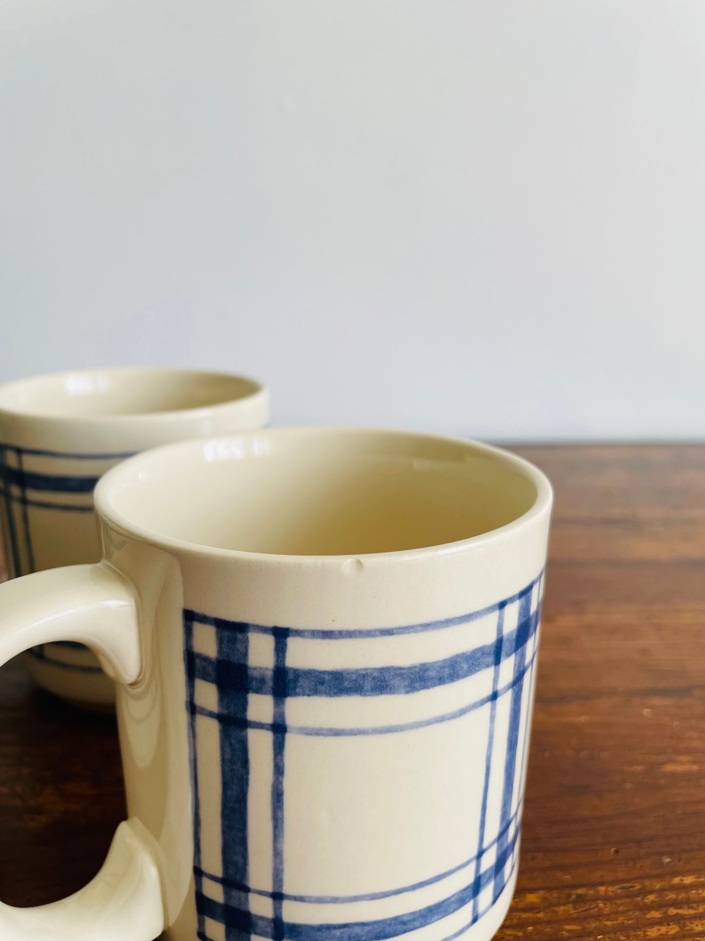 Eaton Home Blue Checkered Tartan Pattern Mugs - Set of 4 - # 1
