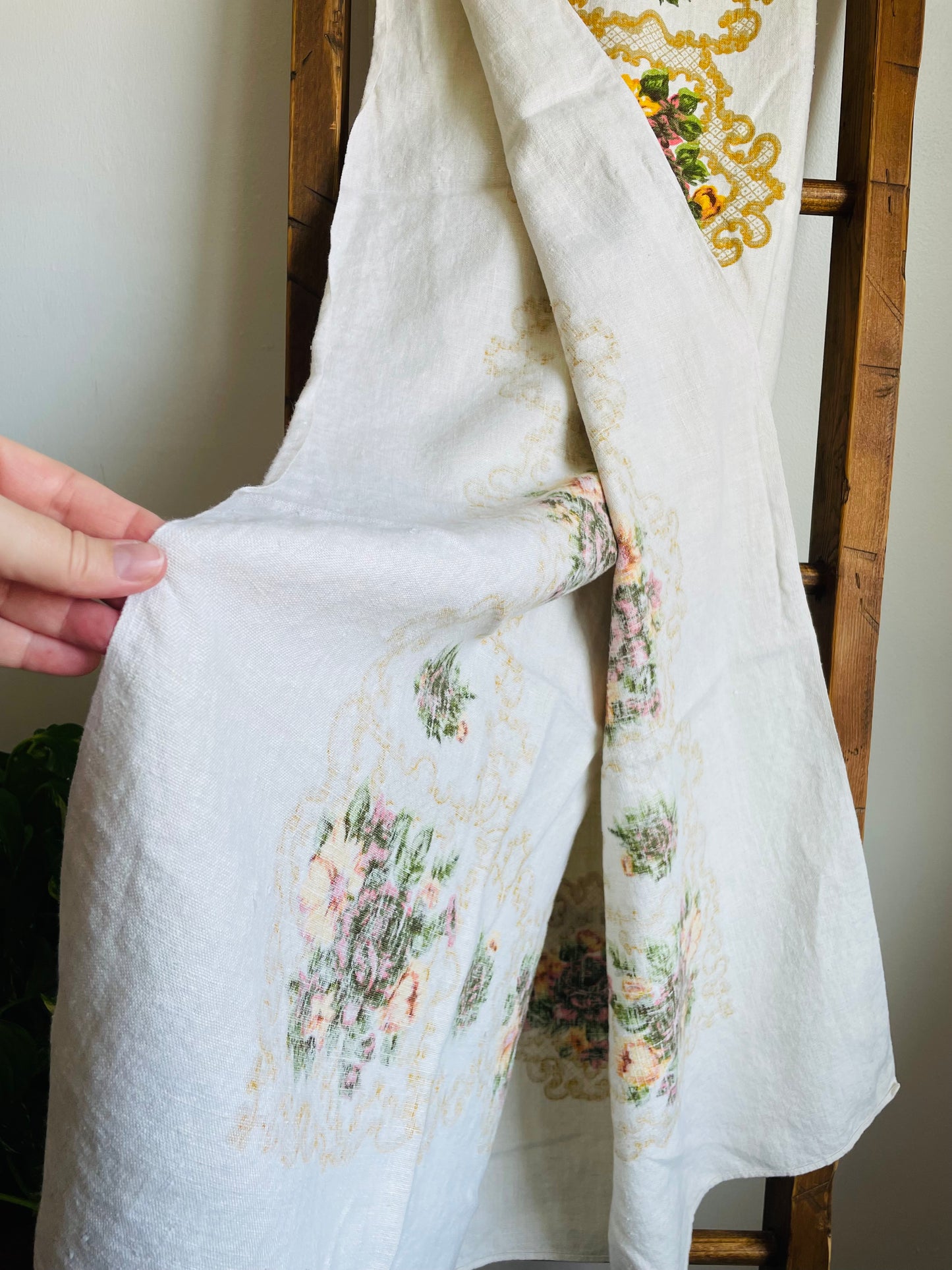 Linen Tablecloth with Yellow Flowers - Also Makes Great Fabric!