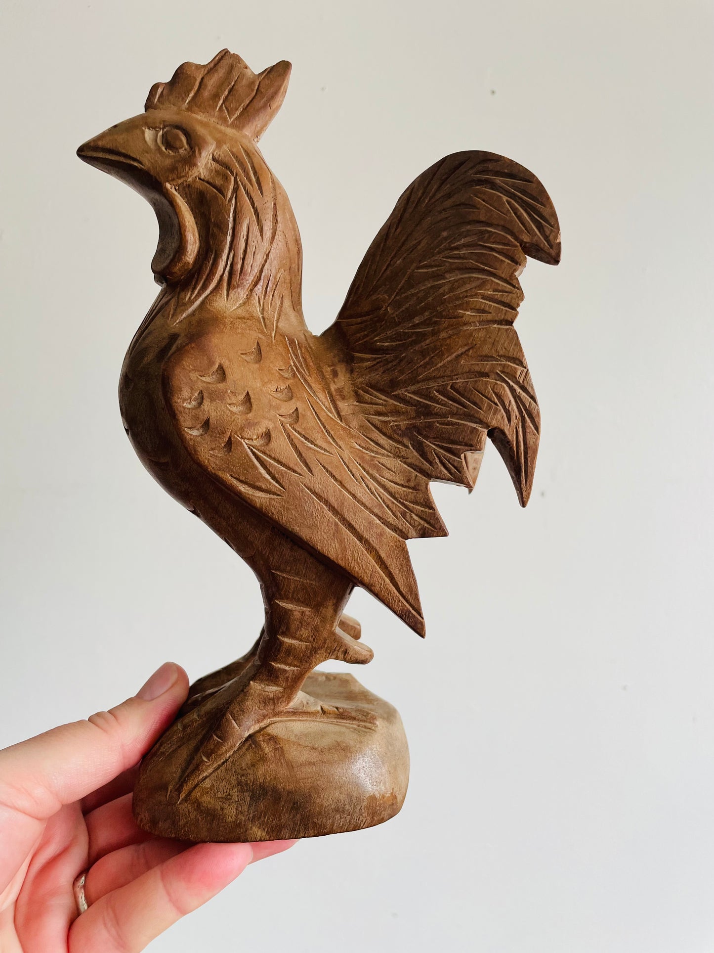 Hand Carved Wood Folk Art Rooster Statue