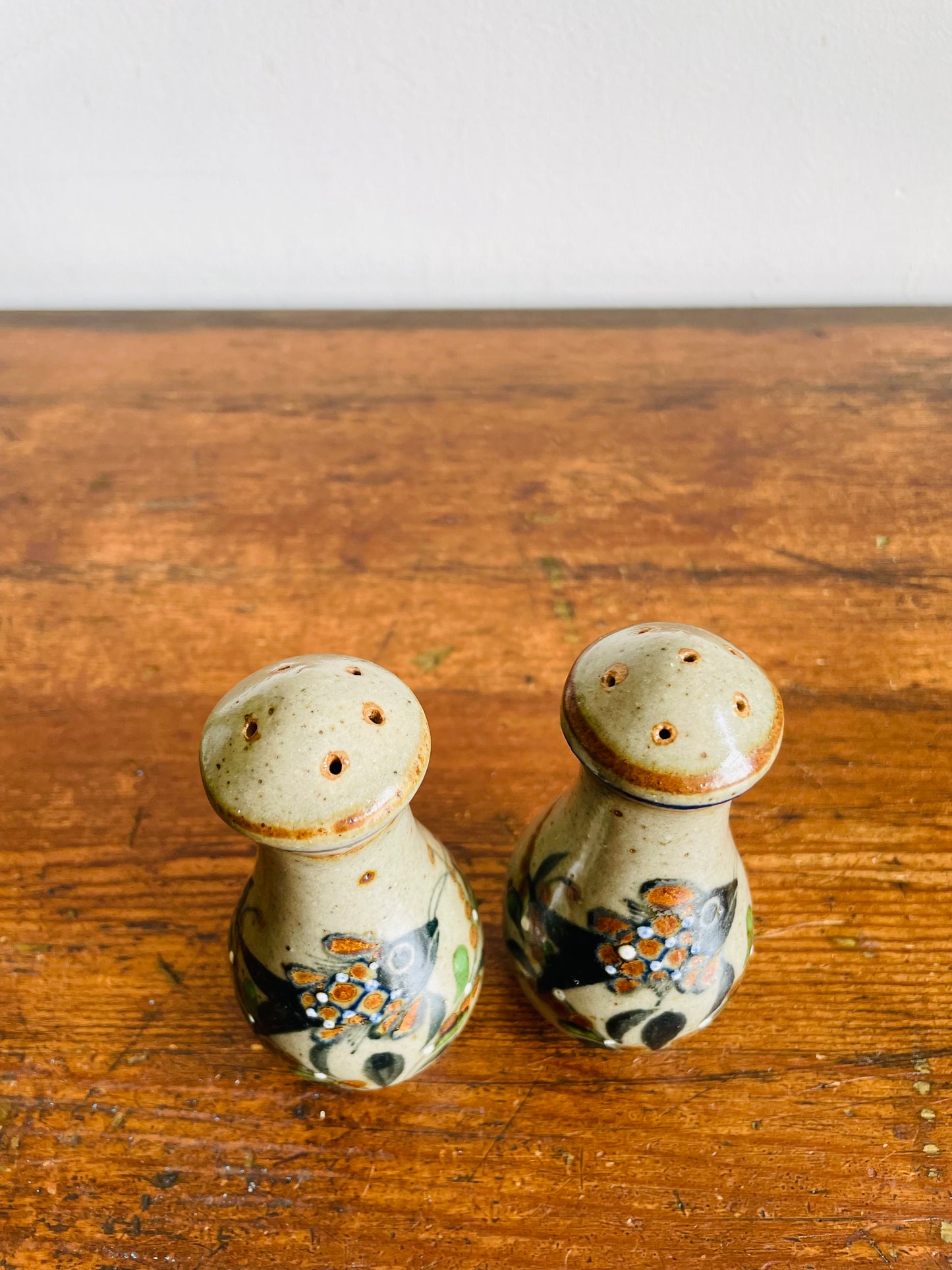 Vintage Tonala Mexican Pottery Salt & Pepper Shakers with Fish Design - Set of 2