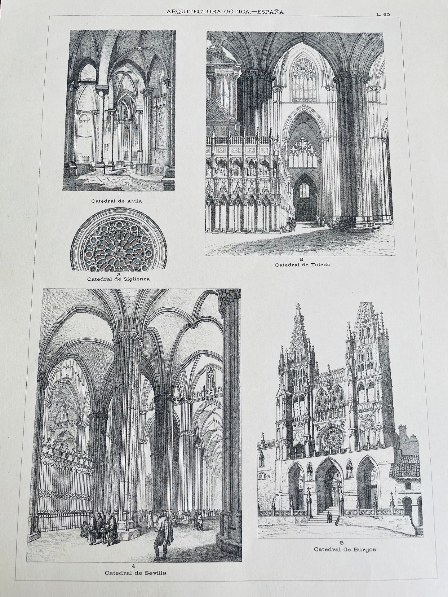 Gothic Architecture of Spain Page Print from Book # 2 - Found in Lisbon, Portugal