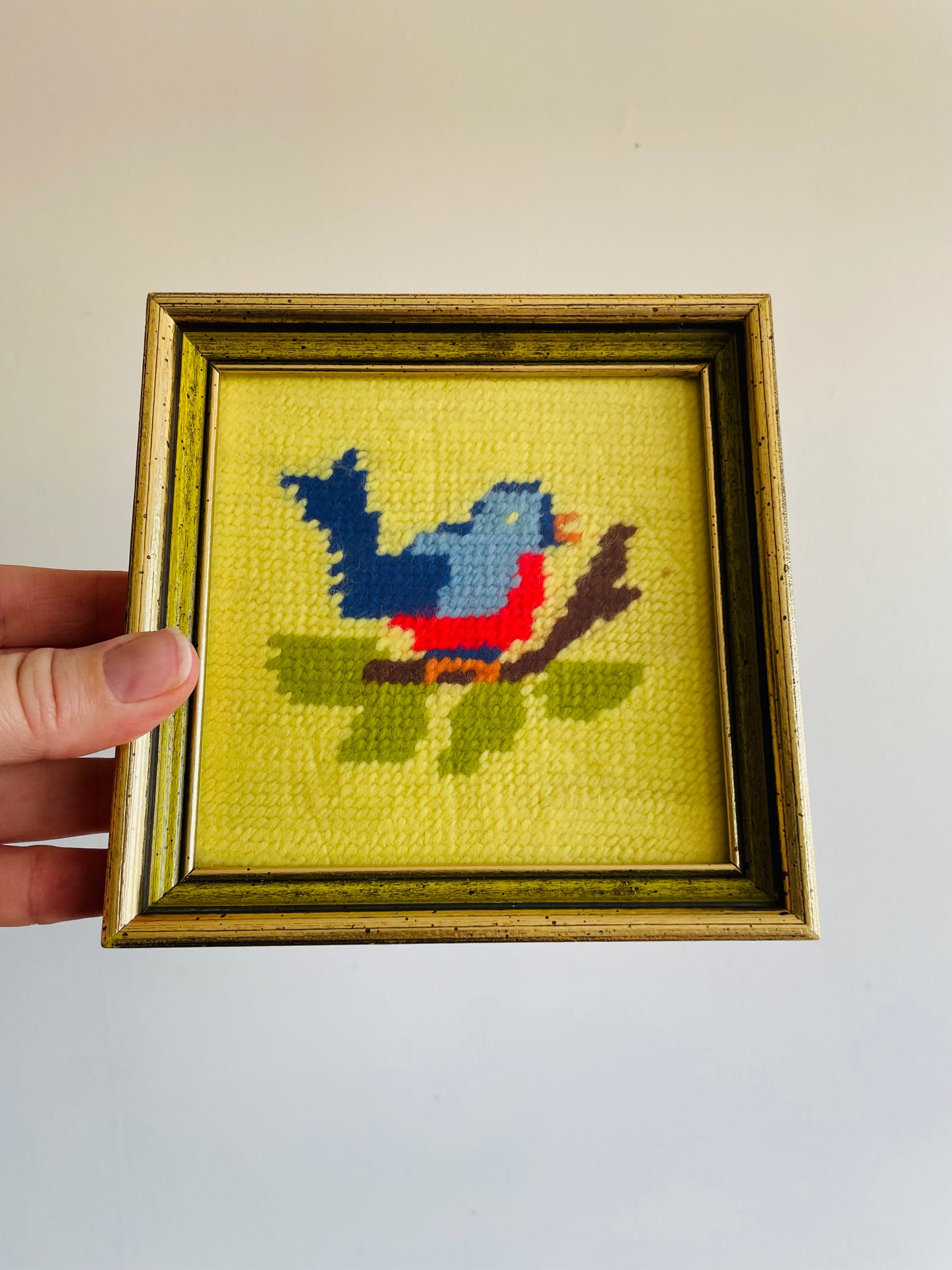 Bright Embroidery Picture of Blue Bird on Branch
