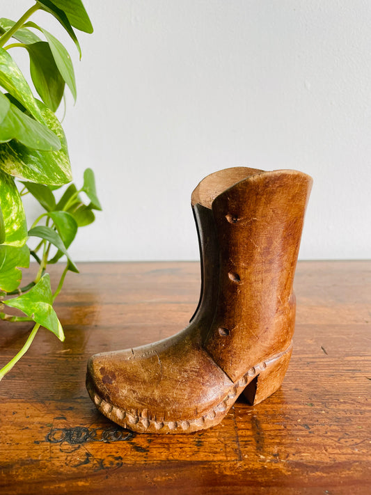 Handmade Wooden Boot Shoe - Carved From a Single Piece of Wood!
