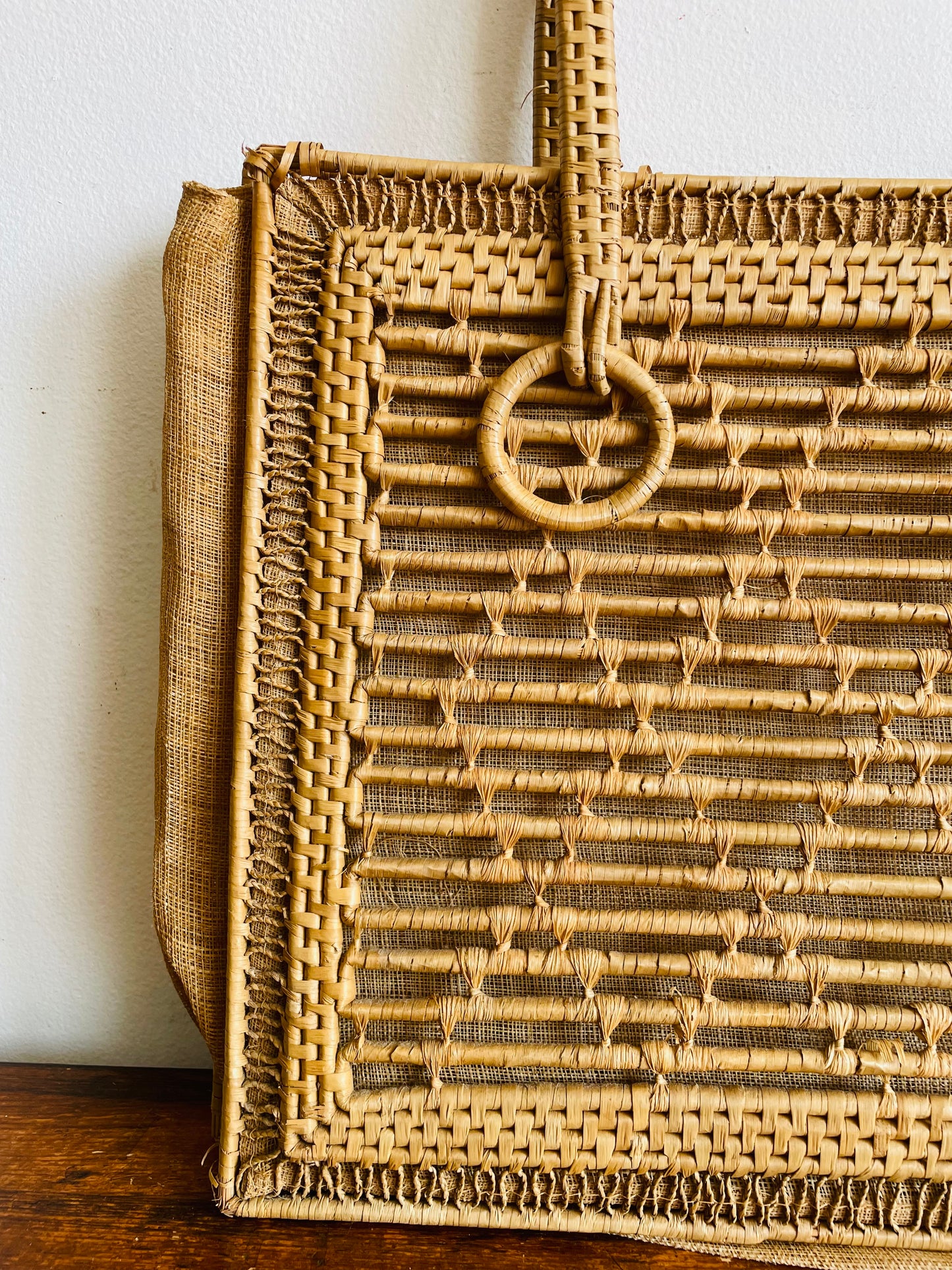 Woven Straw Rattan with Mesh Sides Purse