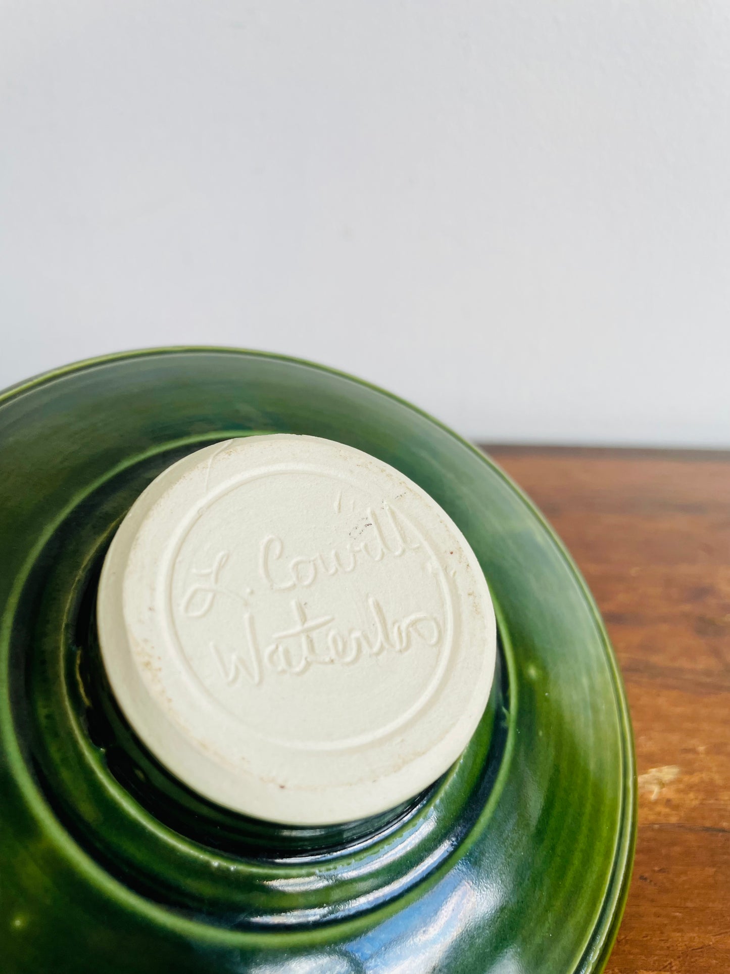 Green Studio Art Pottery Tealight Candle Holder with Triangle Design - Made in Waterloo Ontario