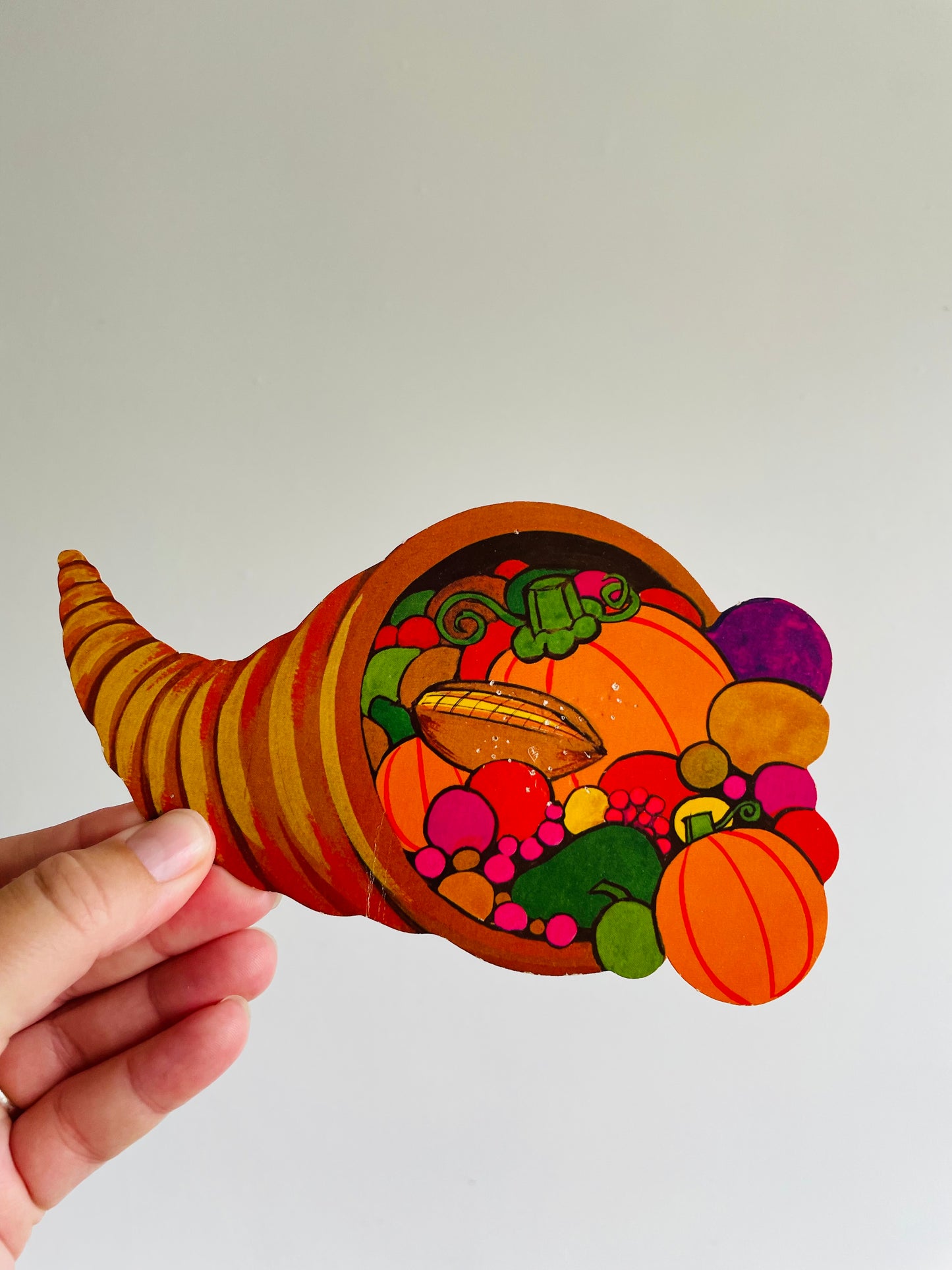 Vintage Thanksgiving Cardboard Cutouts - Pilgrim Boy & Cornucopia Horn of Plenty - Set of 2