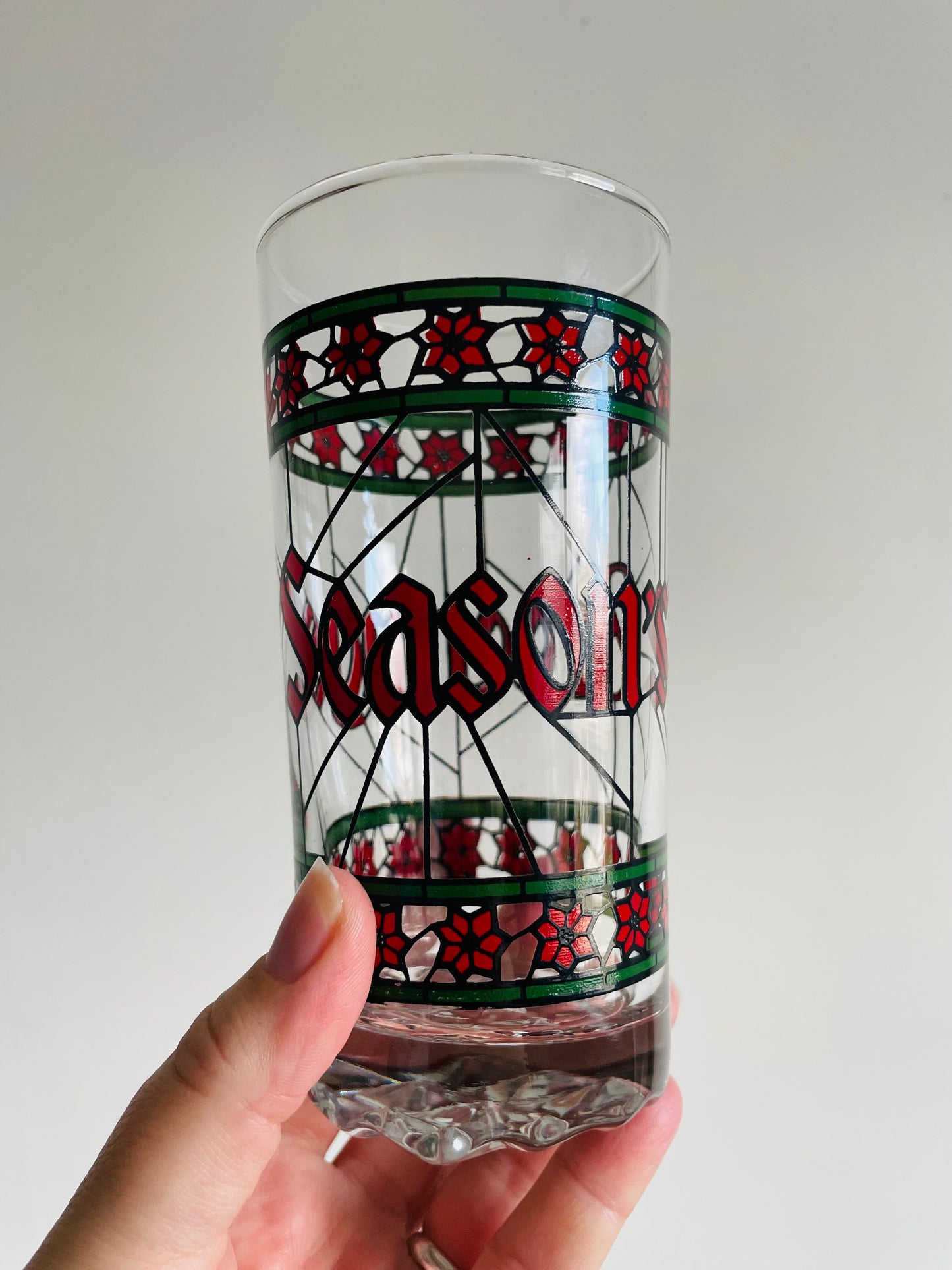 Stained Glass Season's Greetings Glasses - Set of 4