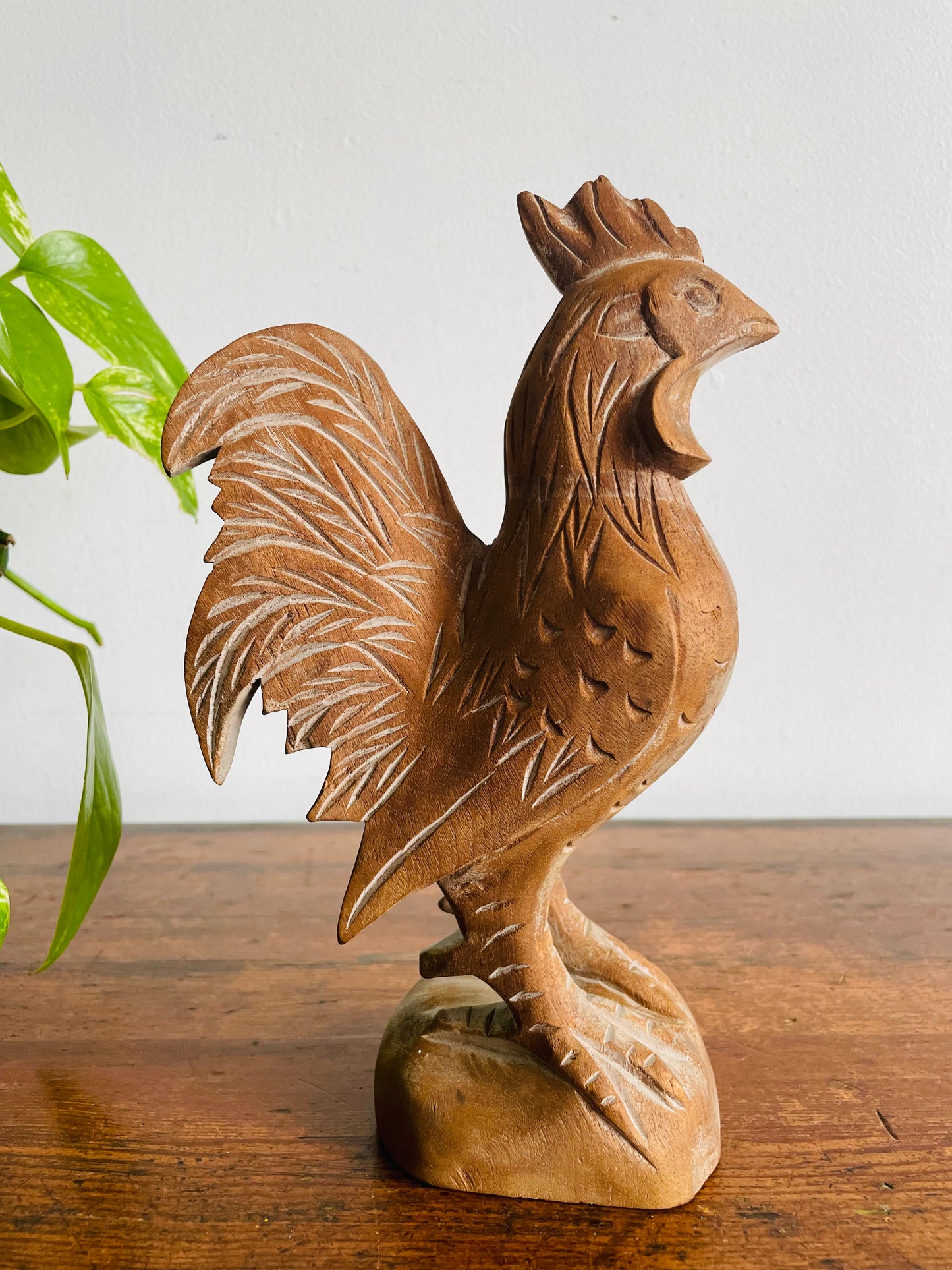 Hand Carved Wood Folk Art Rooster Statue