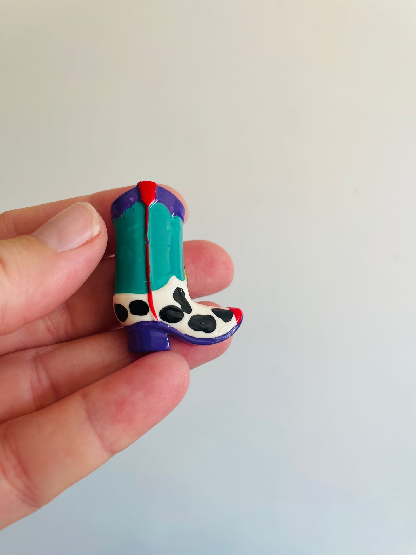 Cowboy Boot Button Cover - Purple & Turquoise - Clip Over Your Button to Add Some Flair!