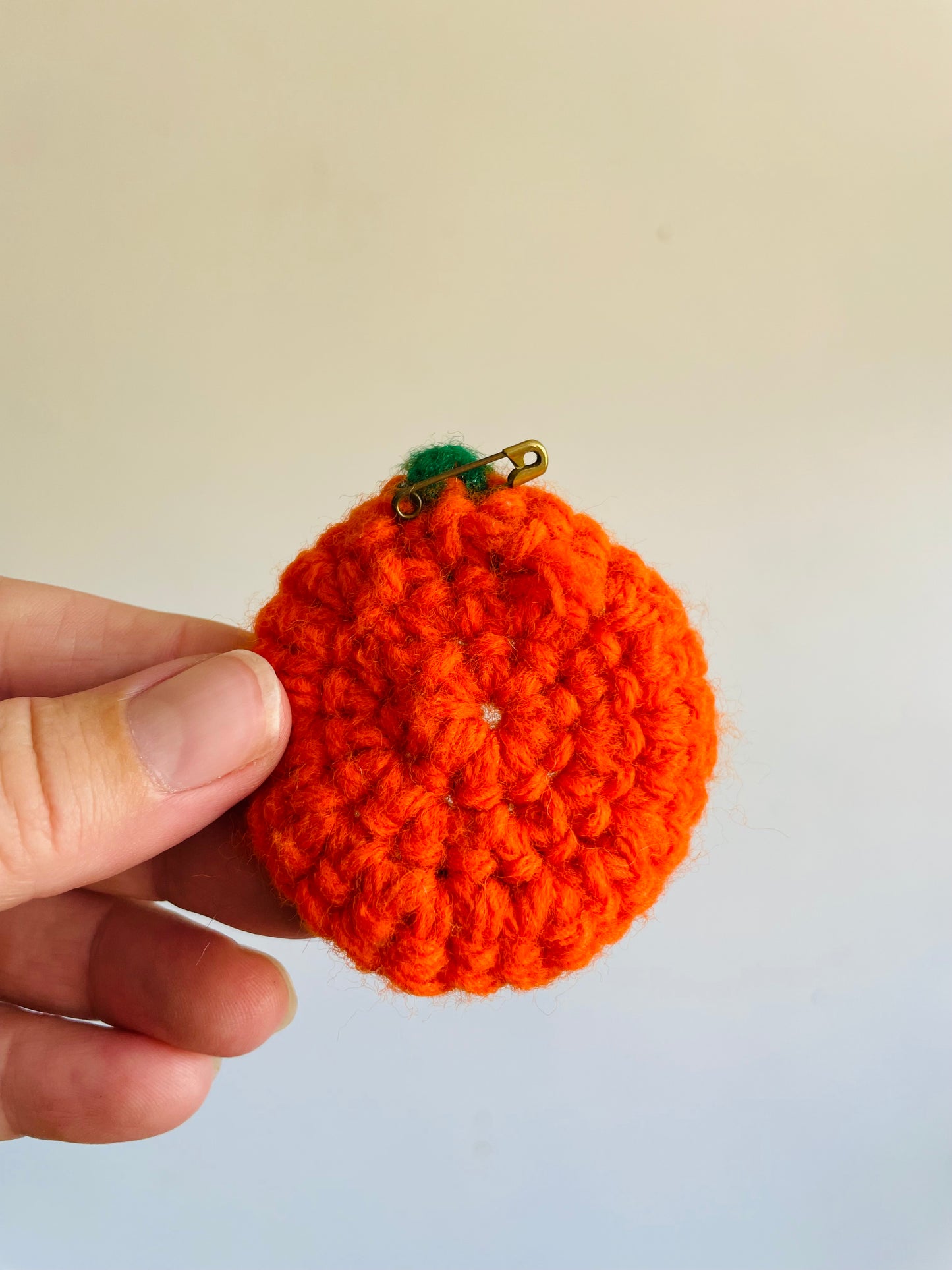 Vintage Handmade Crochet Halloween Pumpkin Jack-o-Lantern Pin