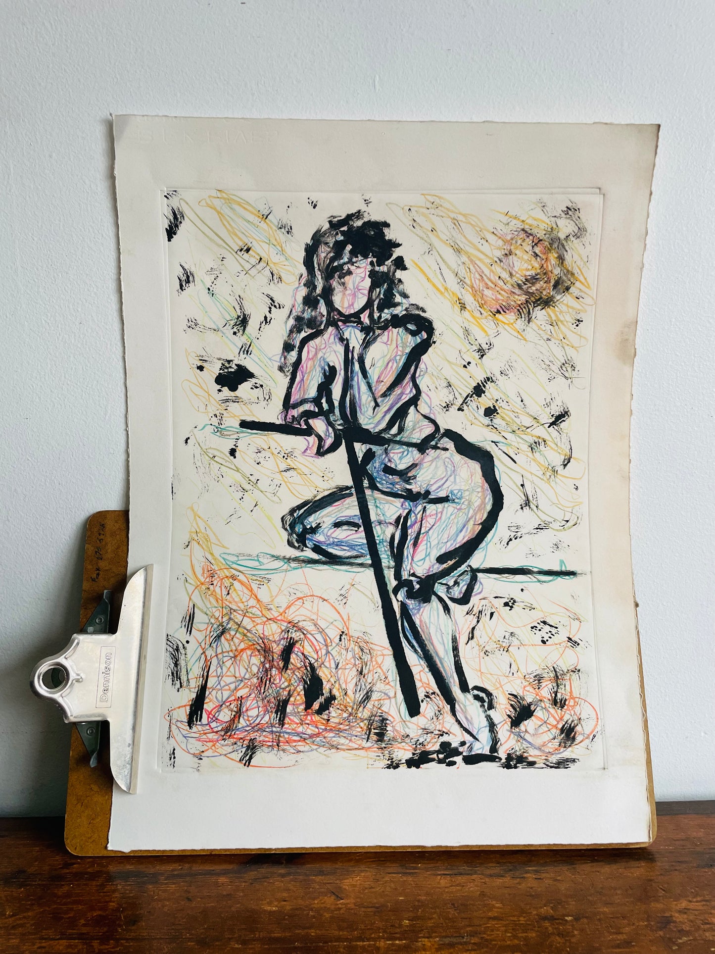 1950s Original Art Mixed Media Painting Sketch - Academic Portrait Study on Paper of Nude Woman