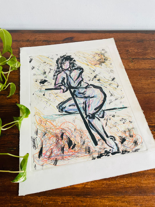 1950s Original Art Mixed Media Painting Sketch - Academic Portrait Study on Paper of Nude Woman