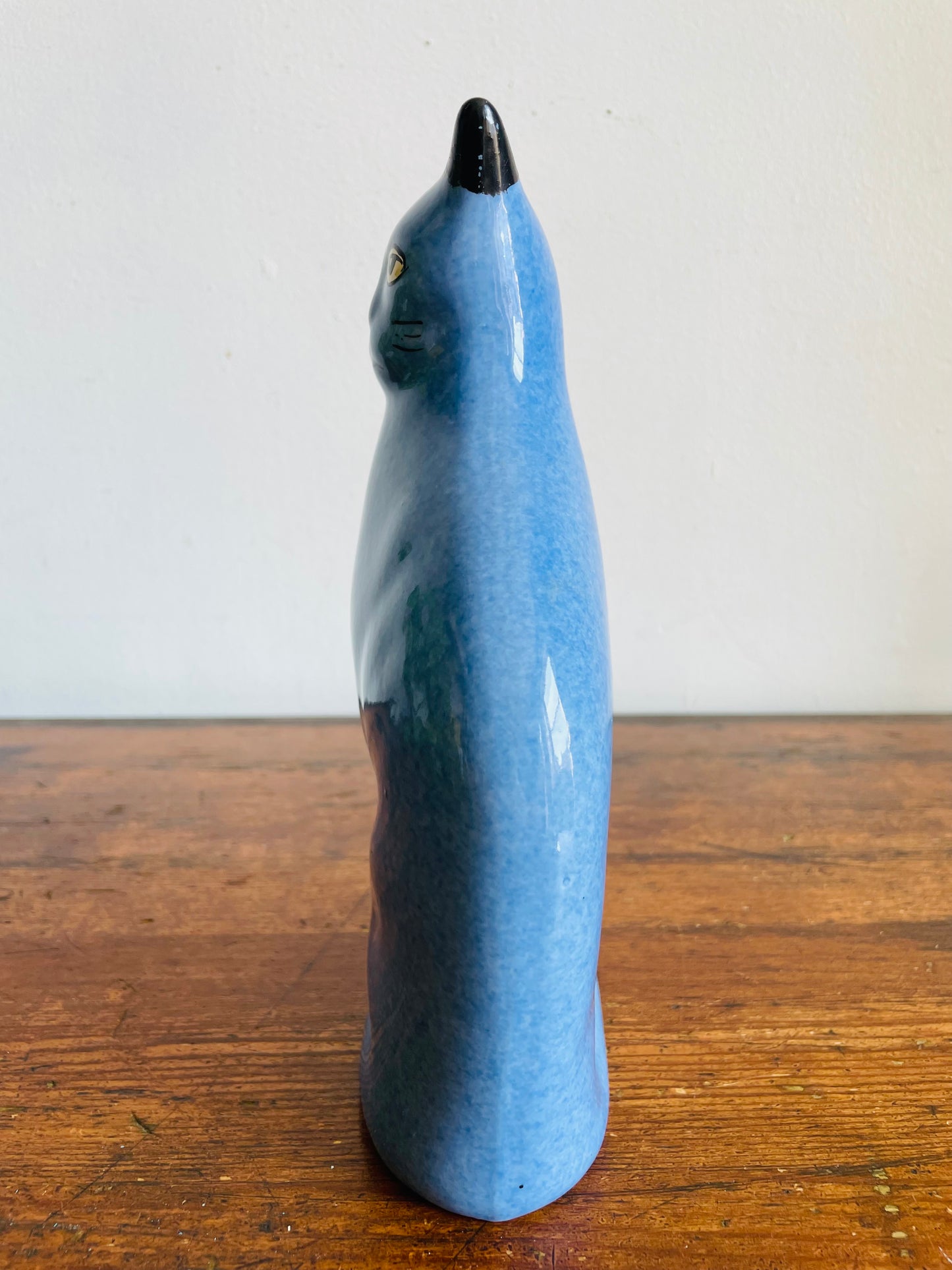 Vintage Calico China Blue 9" Cat Statue Figurine