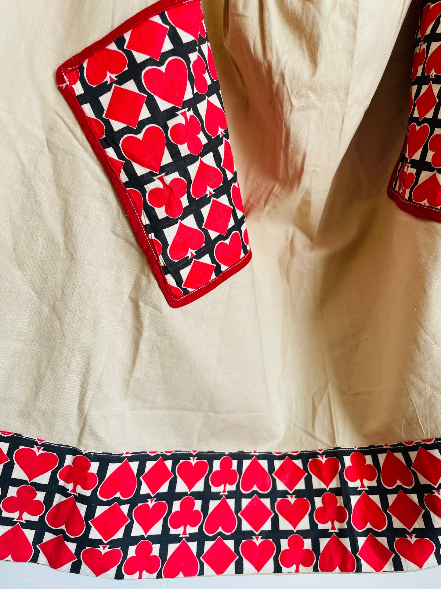 Game Night Waist Tie Apron with Pockets & Card Deck Graphics - Red Clubs, Diamonds, Hearts & Spades