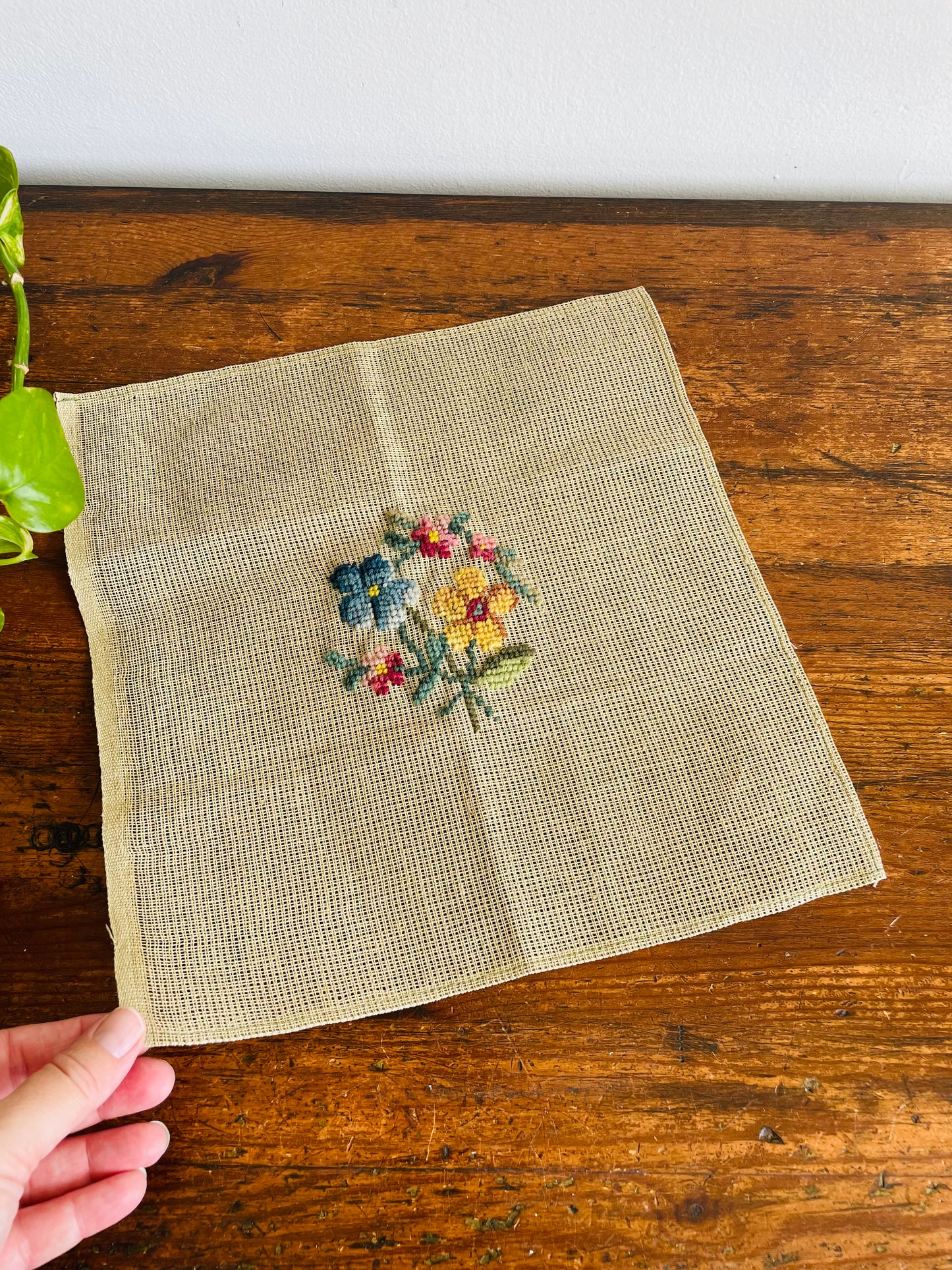 Square Unfinished Needlepoint Embroidery Panel of Flowers - Background Colour Incomplete