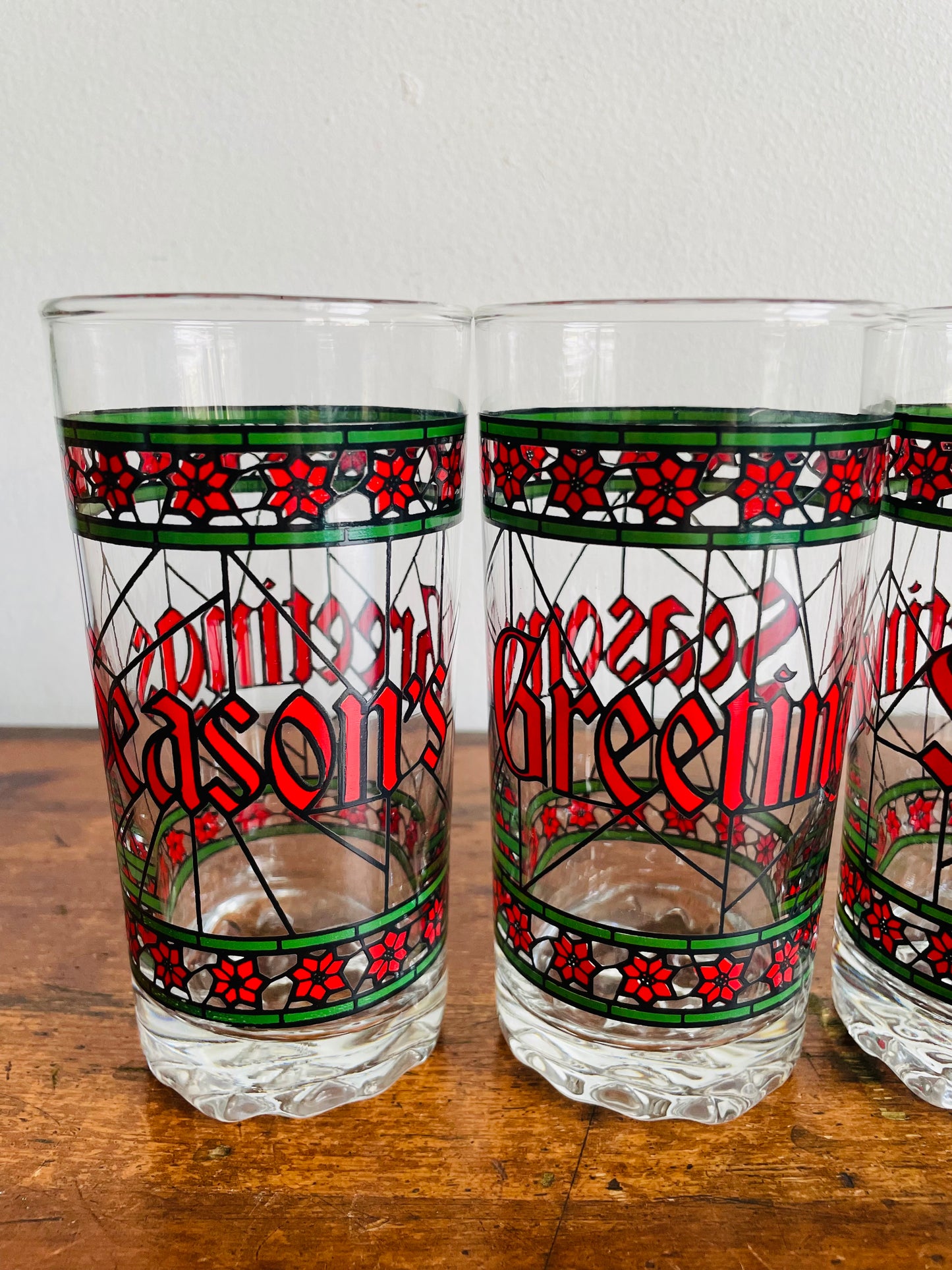 Stained Glass Season's Greetings Glasses - Set of 4