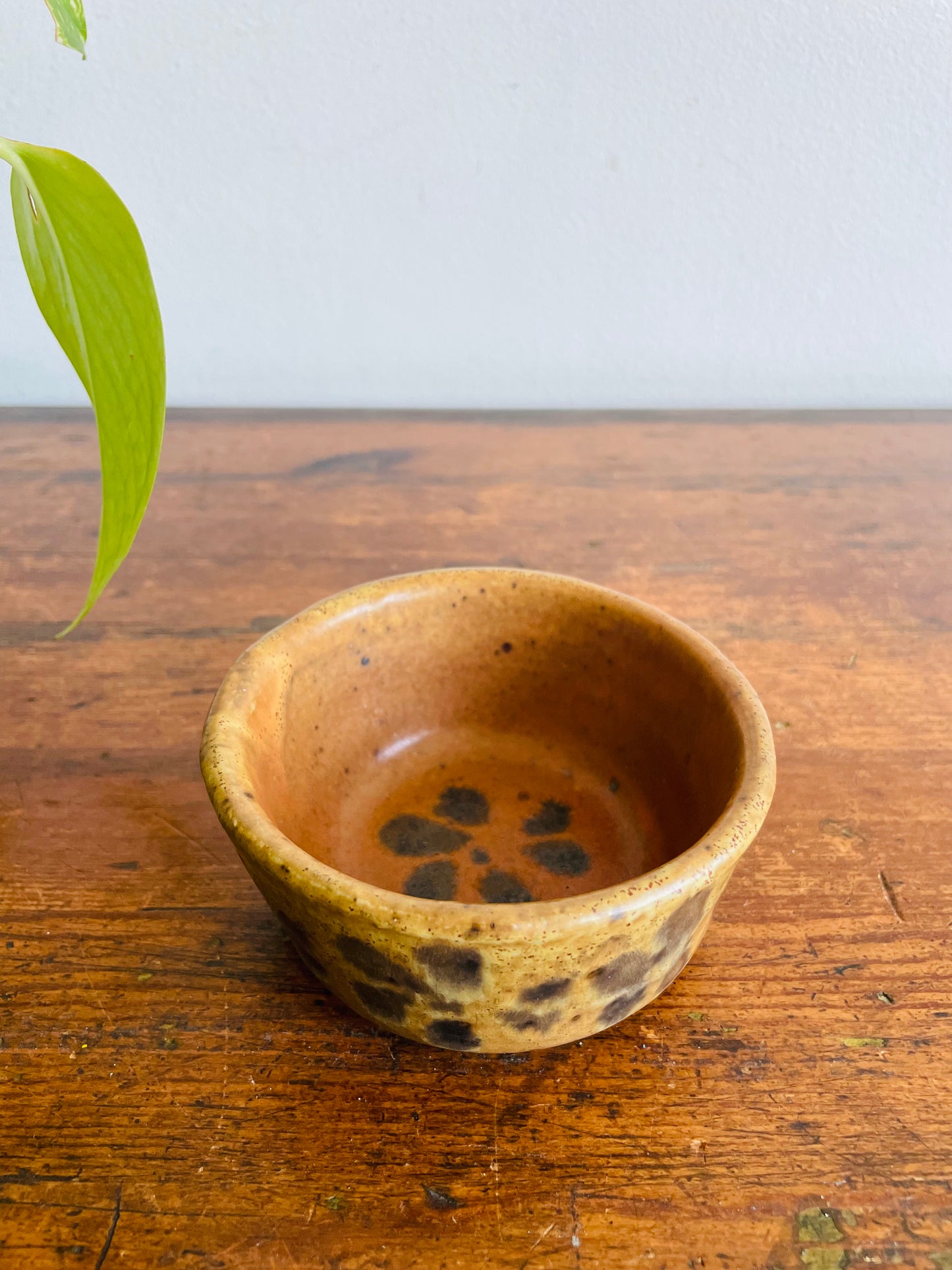 Studio Art Pottery Brown Flecked Bowl with Flower Pattern - Artist Signed