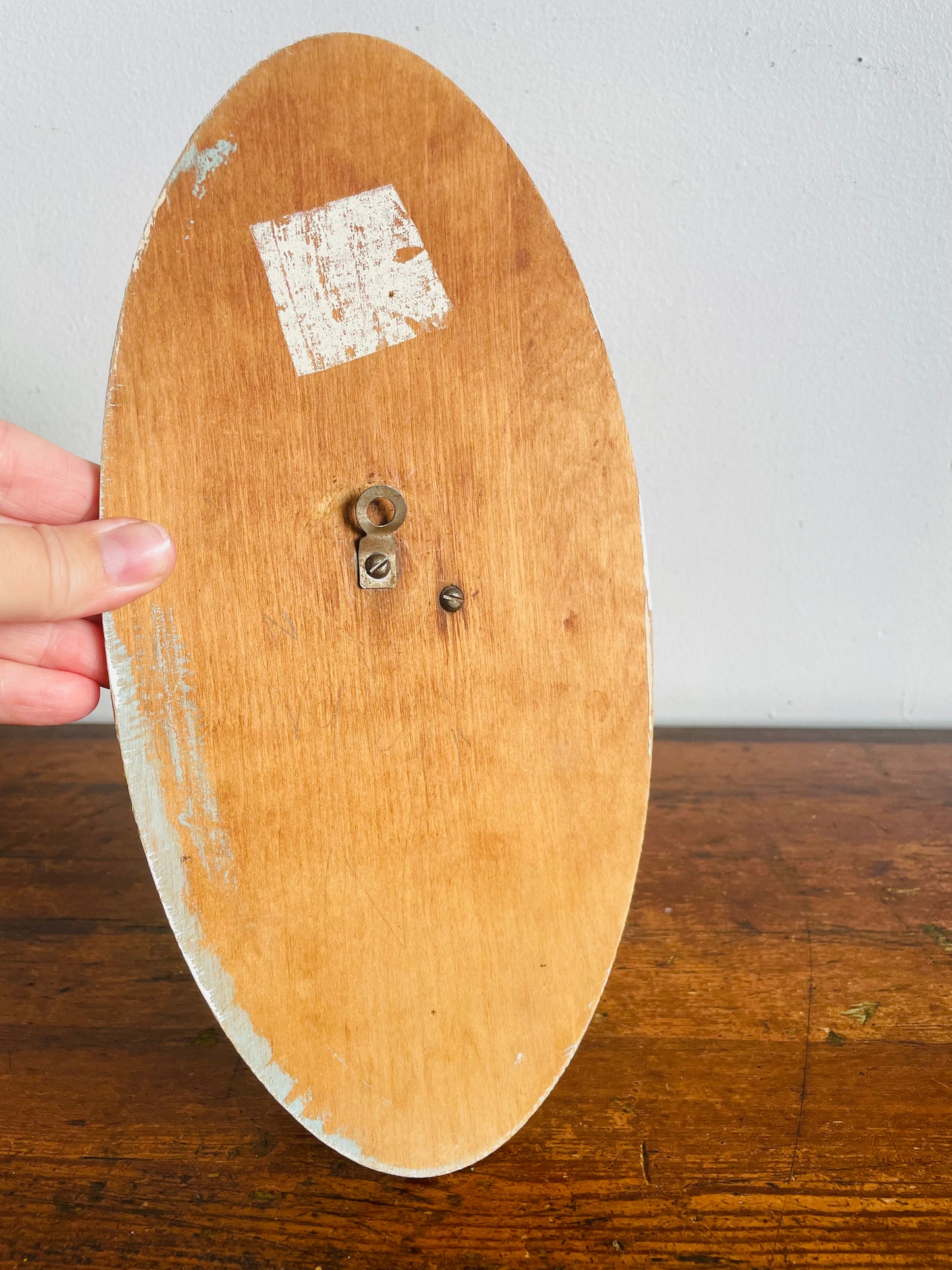 Vintage Hand Painted Oval Wall Plaque Picture with 3D Metal Mallard Duck in Flight