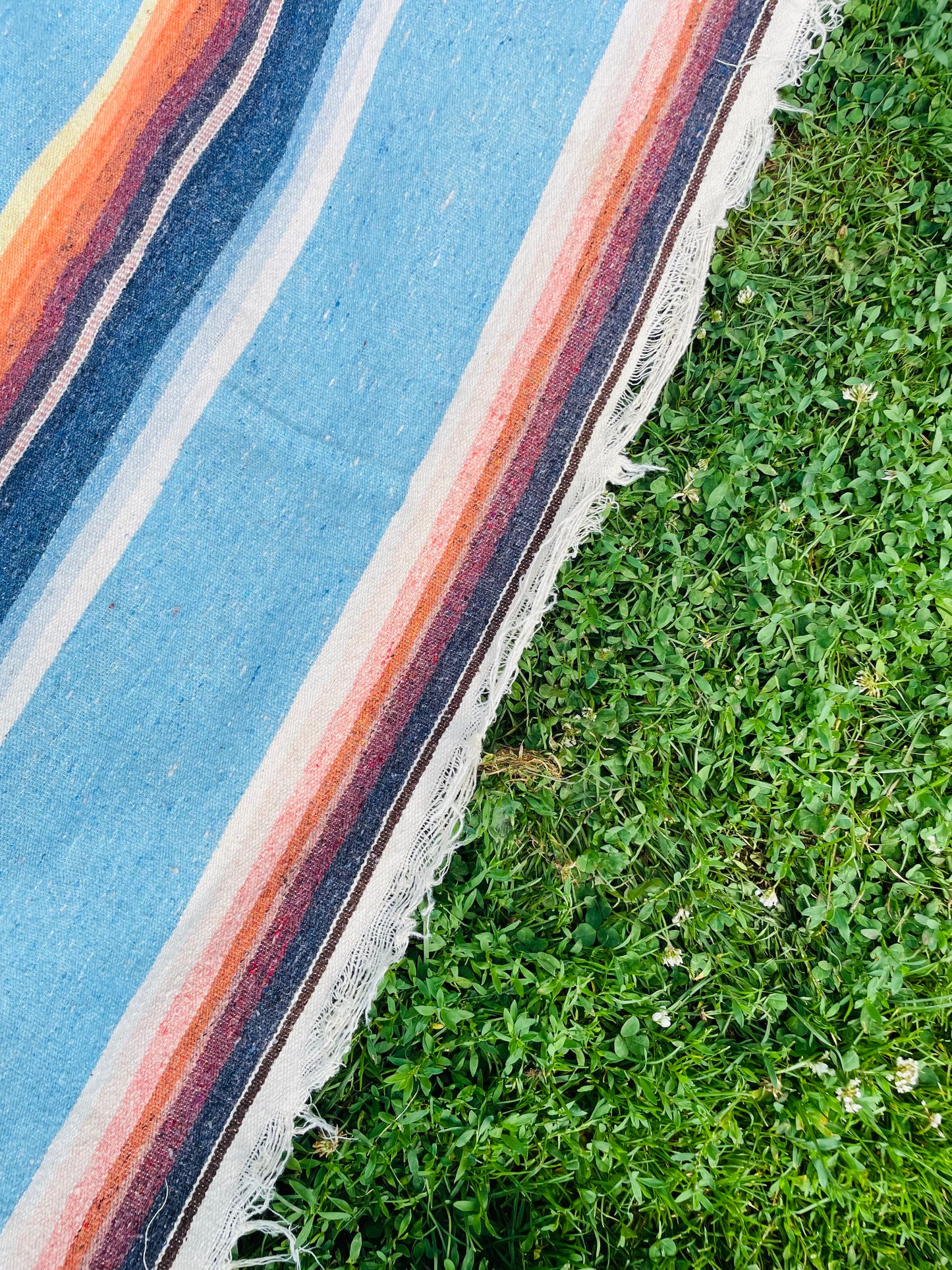 Very Large Mexican Blanket with Stripes & Aztec Pattern - AS-IS