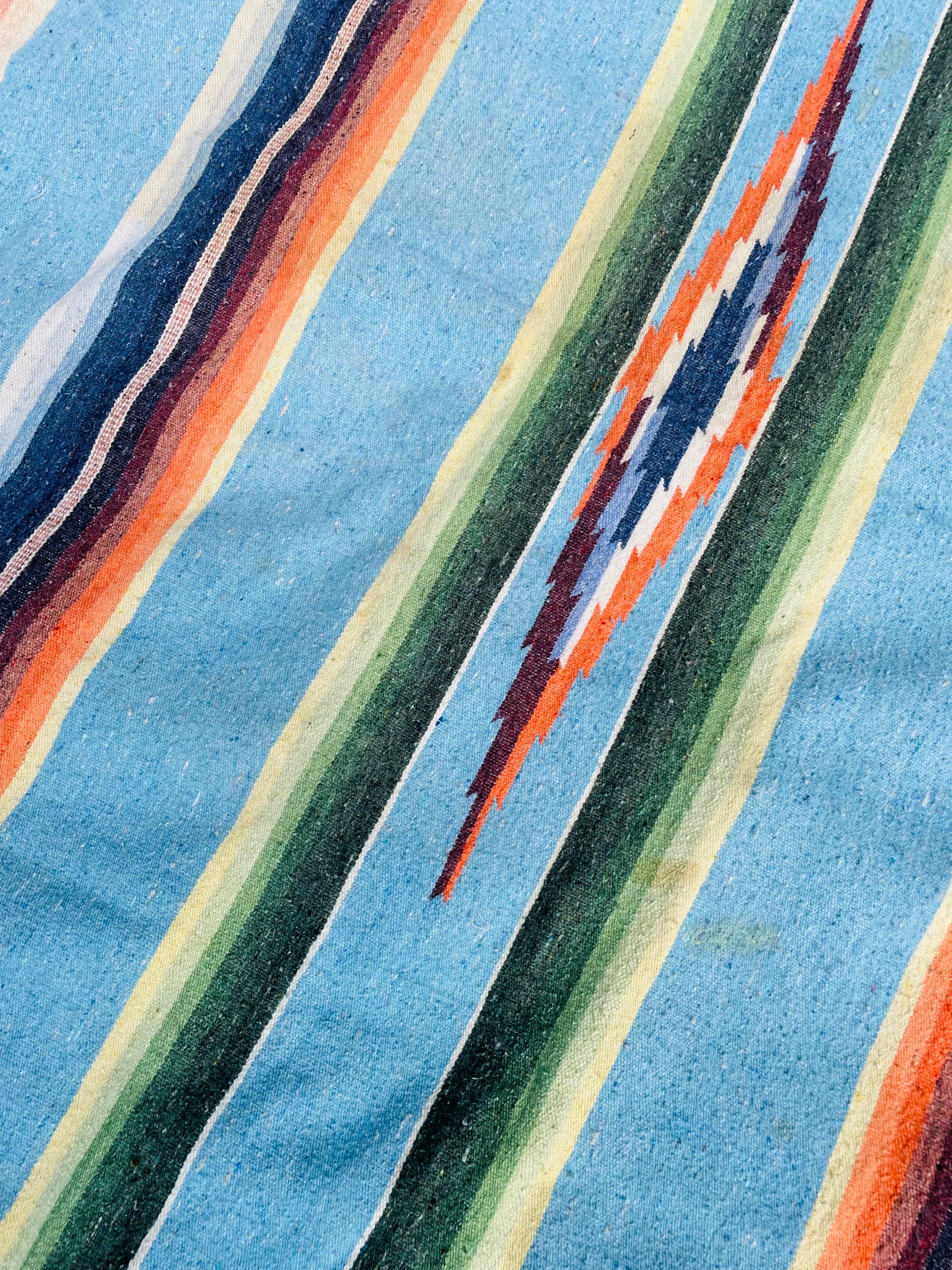 Very Large Mexican Blanket with Stripes & Aztec Pattern - AS-IS