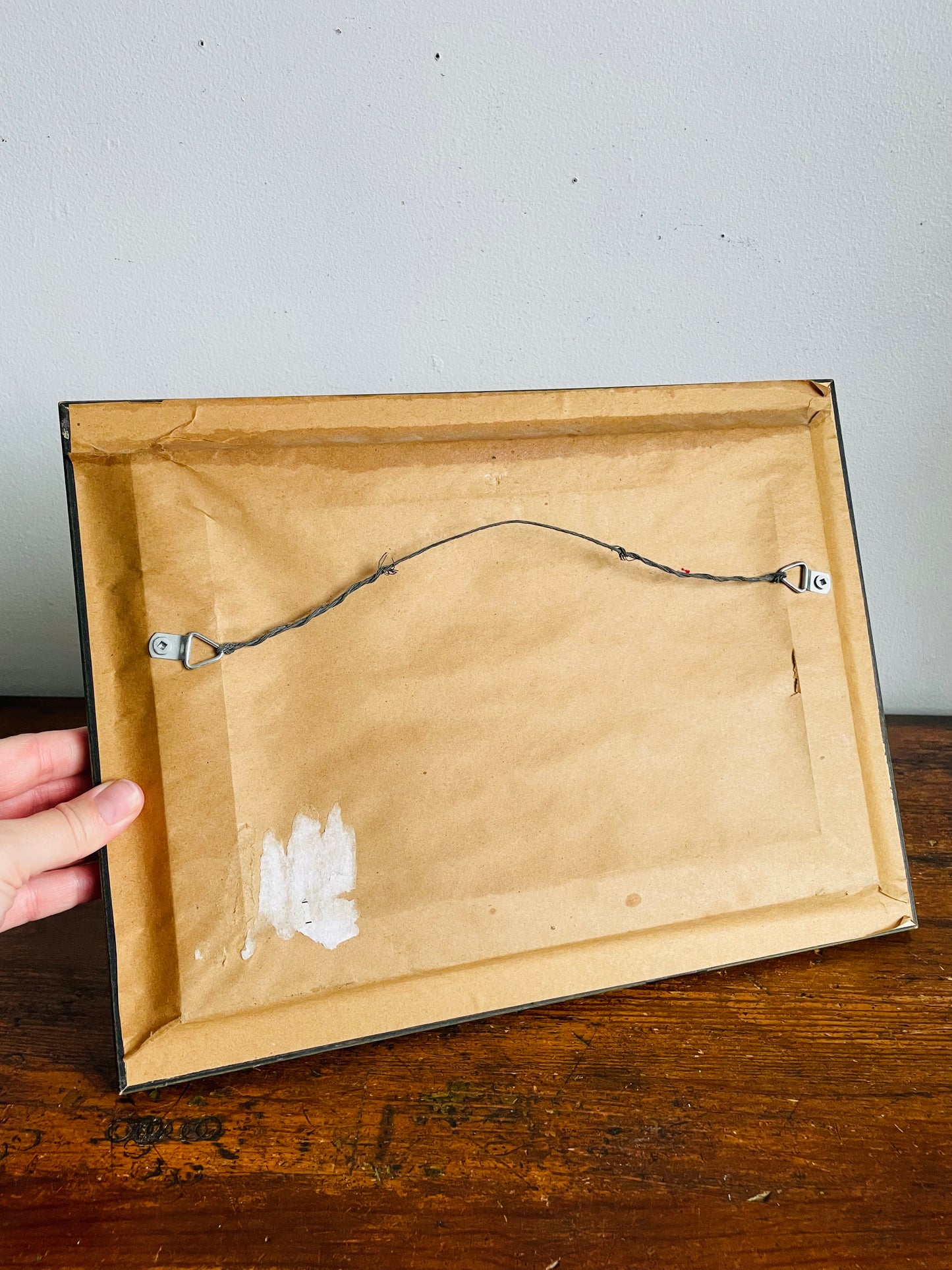 Vintage Original Art Painting Picture of Boats Along Pier in Green Wood Frame - Artist Signed