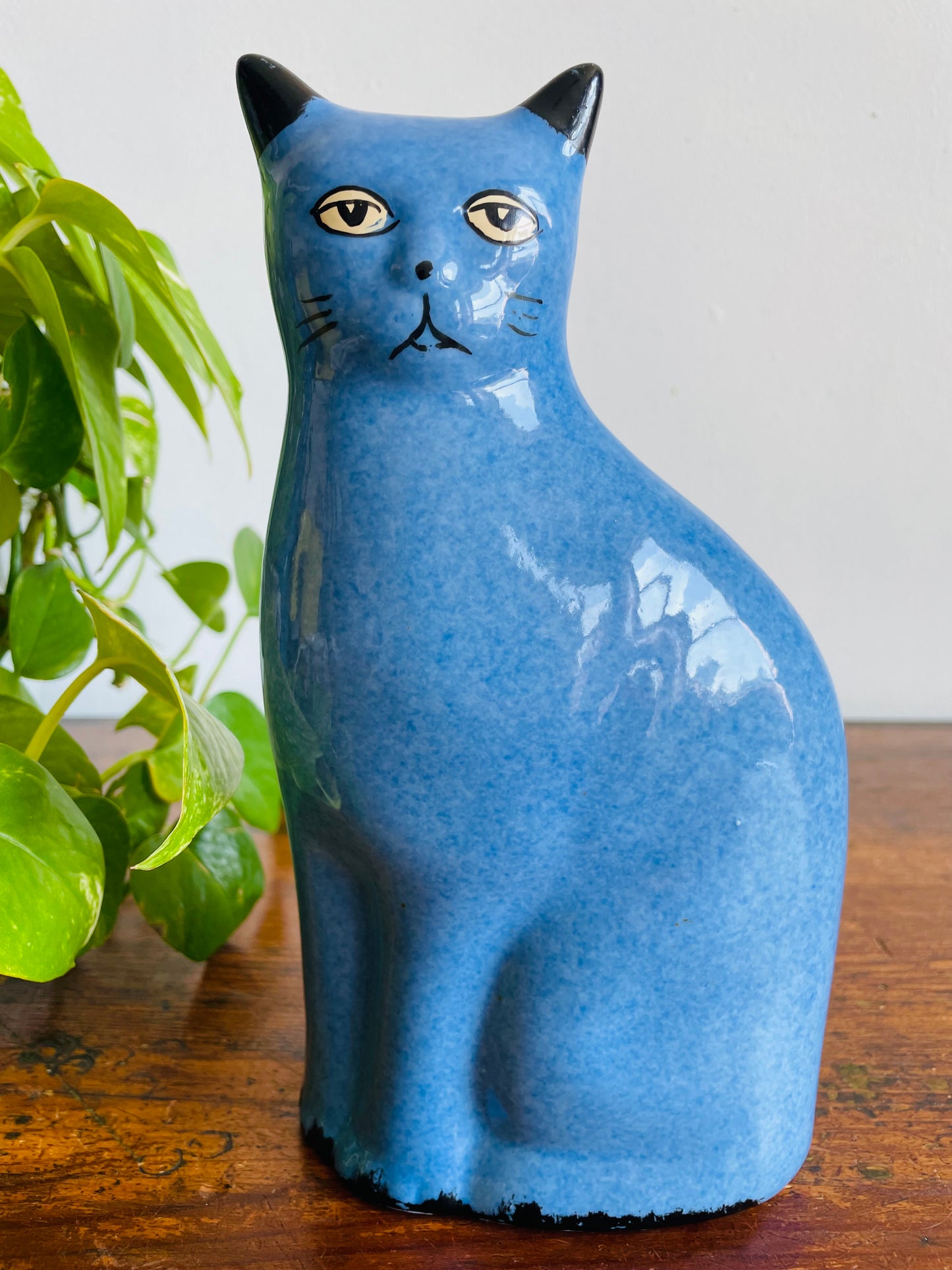 Vintage Calico China Blue 9" Cat Statue Figurine