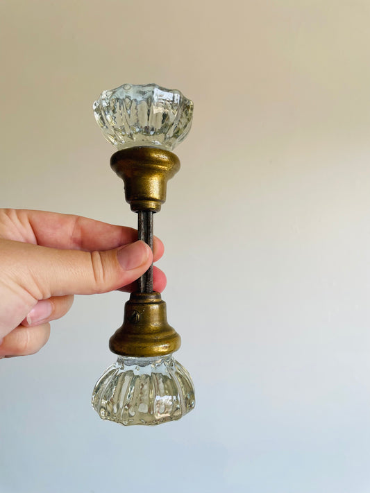 Fluted Glass 12 Point Door Knob Set with Brass Connecting Spindle Shaft #3