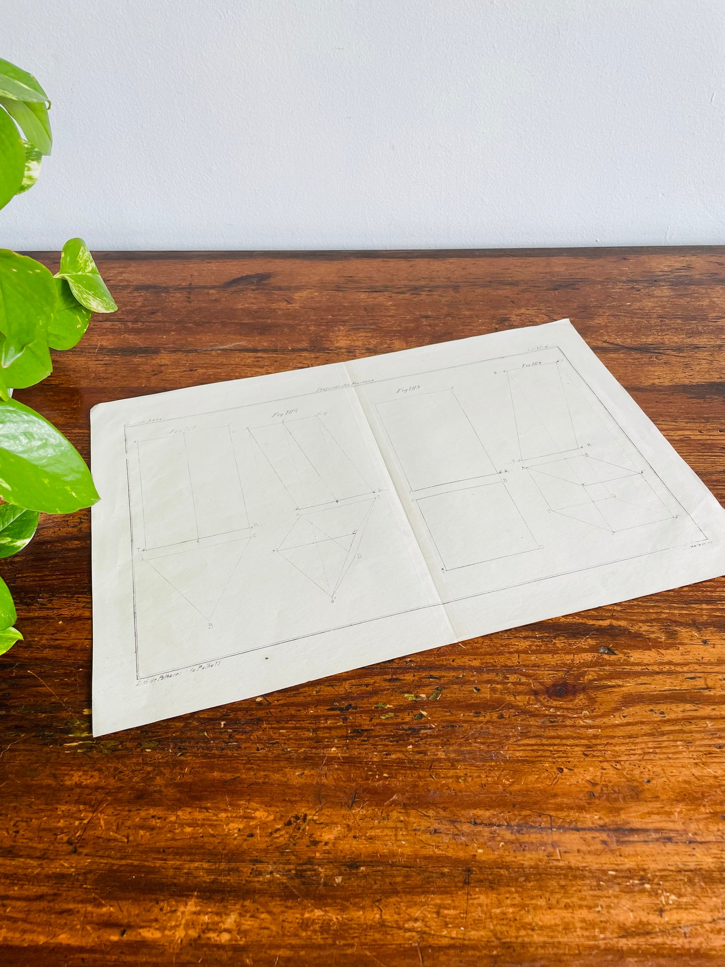 Antique Architecture Art Student Portfolio Drawing - Projection of Prisms # 1 - Found in Lisbon, Portugal