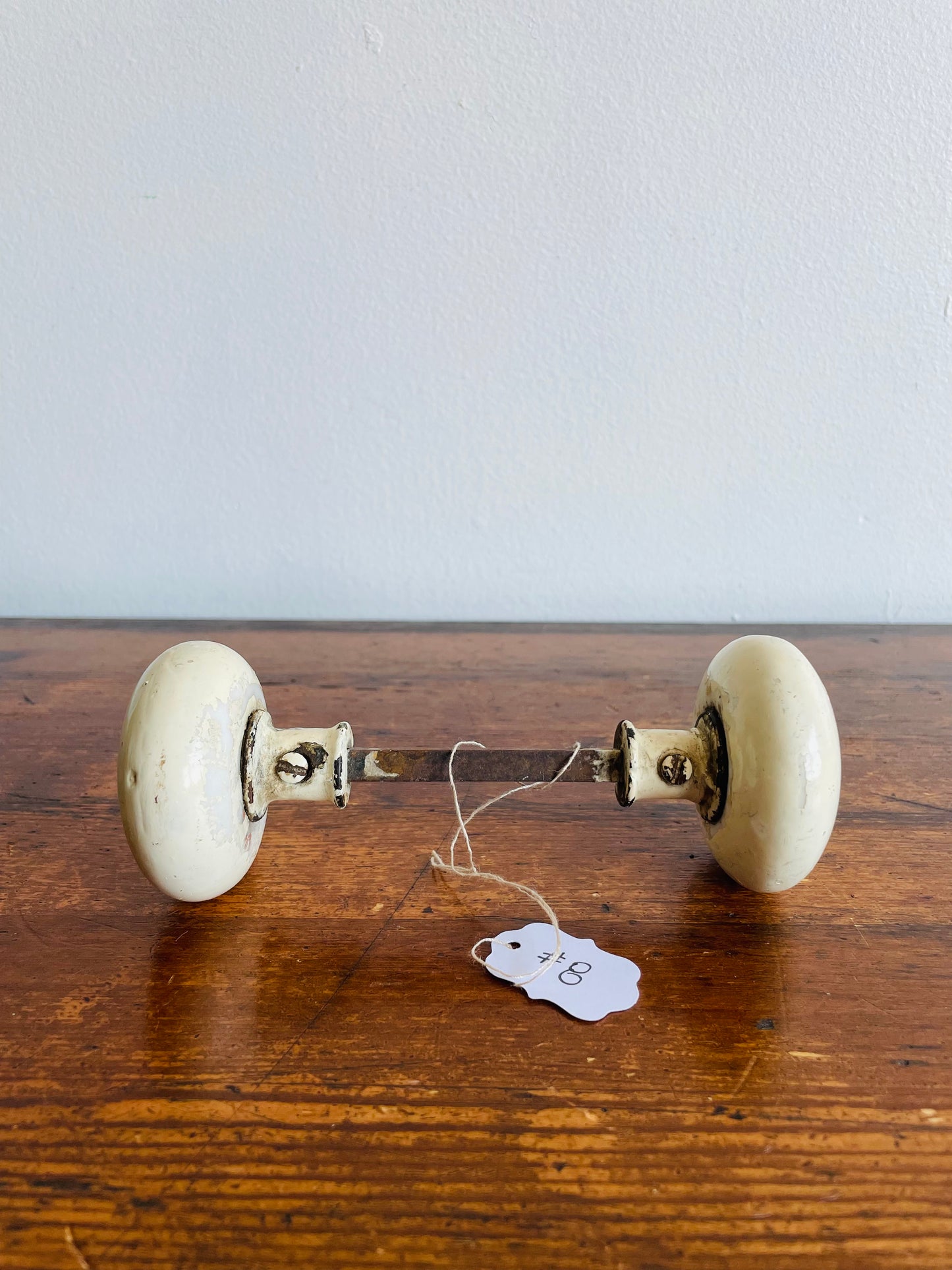 White Porcelain Door Knob Set with Connecting Spindle Shaft #8