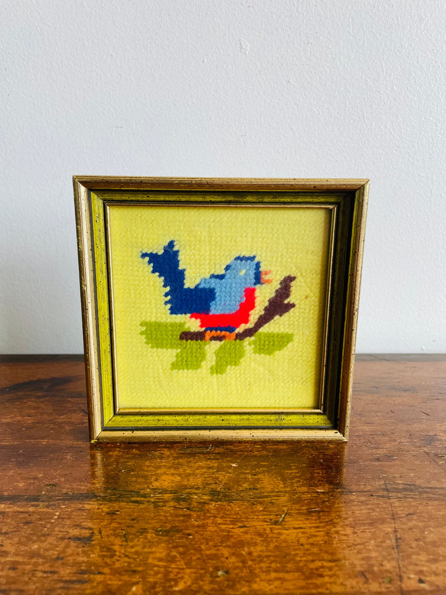 Bright Embroidery Picture of Blue Bird on Branch