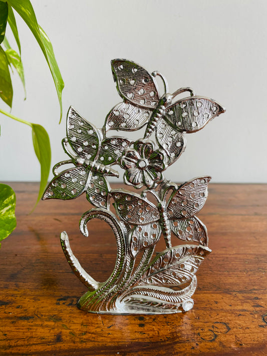 Torino Silver Metal Earring Holder with Butterflies & Flower