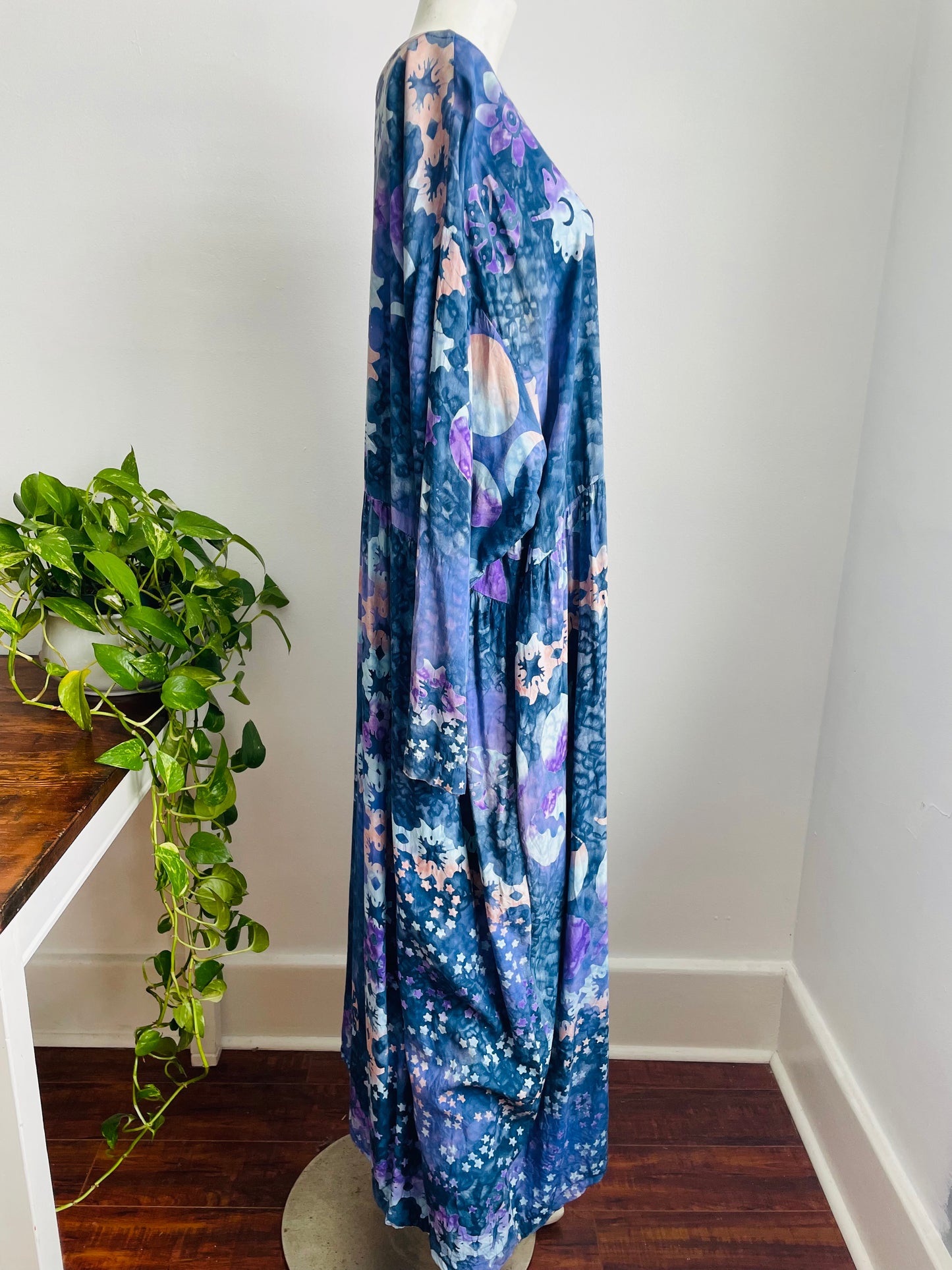 100% Rayon Maxi Dress with Pockets & Batik-Style Celestial Design - Made in Indonesia - Fits up to Size 4x