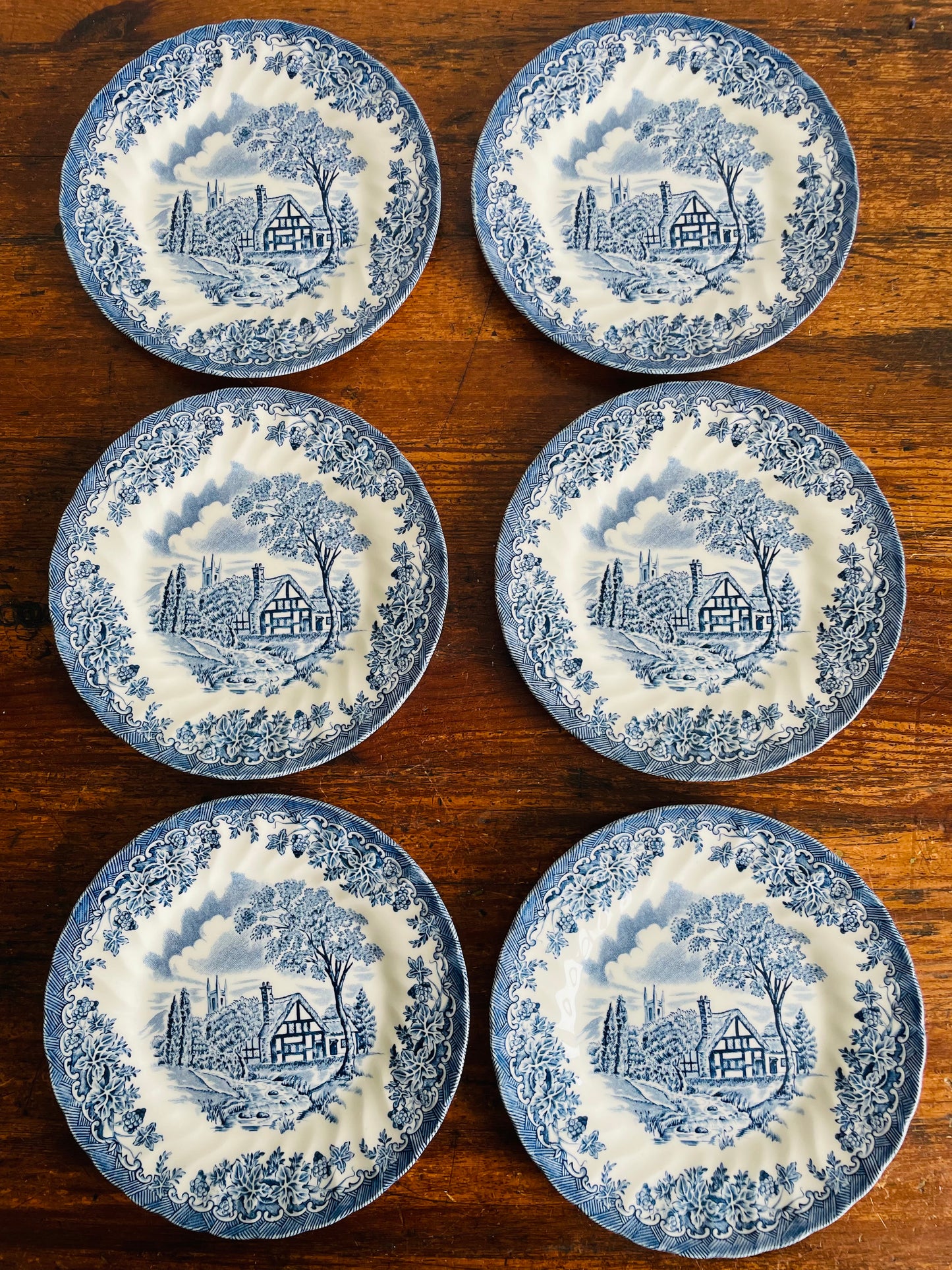 Churchill England The Brook Blue Pattern Bread & Butter Plates - Set of 6