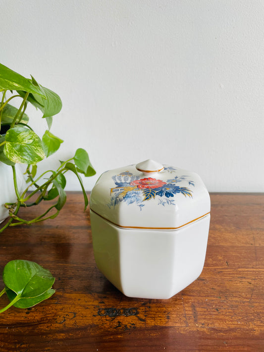 Crown Staffordshire Penang Fine Bone China Octagon Biscuit Canister Jar with Lid