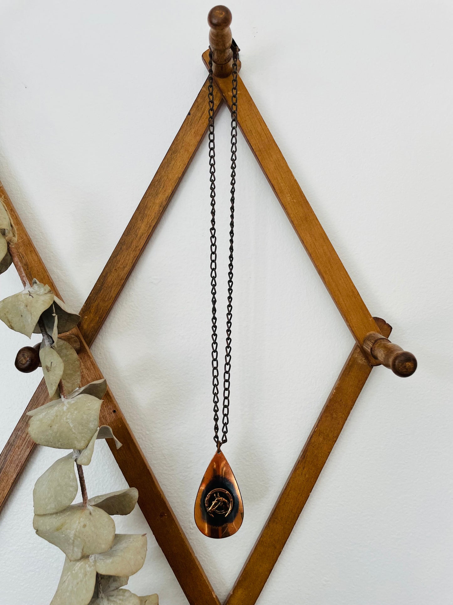 Copper Equestrian Horse & Horseshoe on Teardrop Pendant Chain Necklace