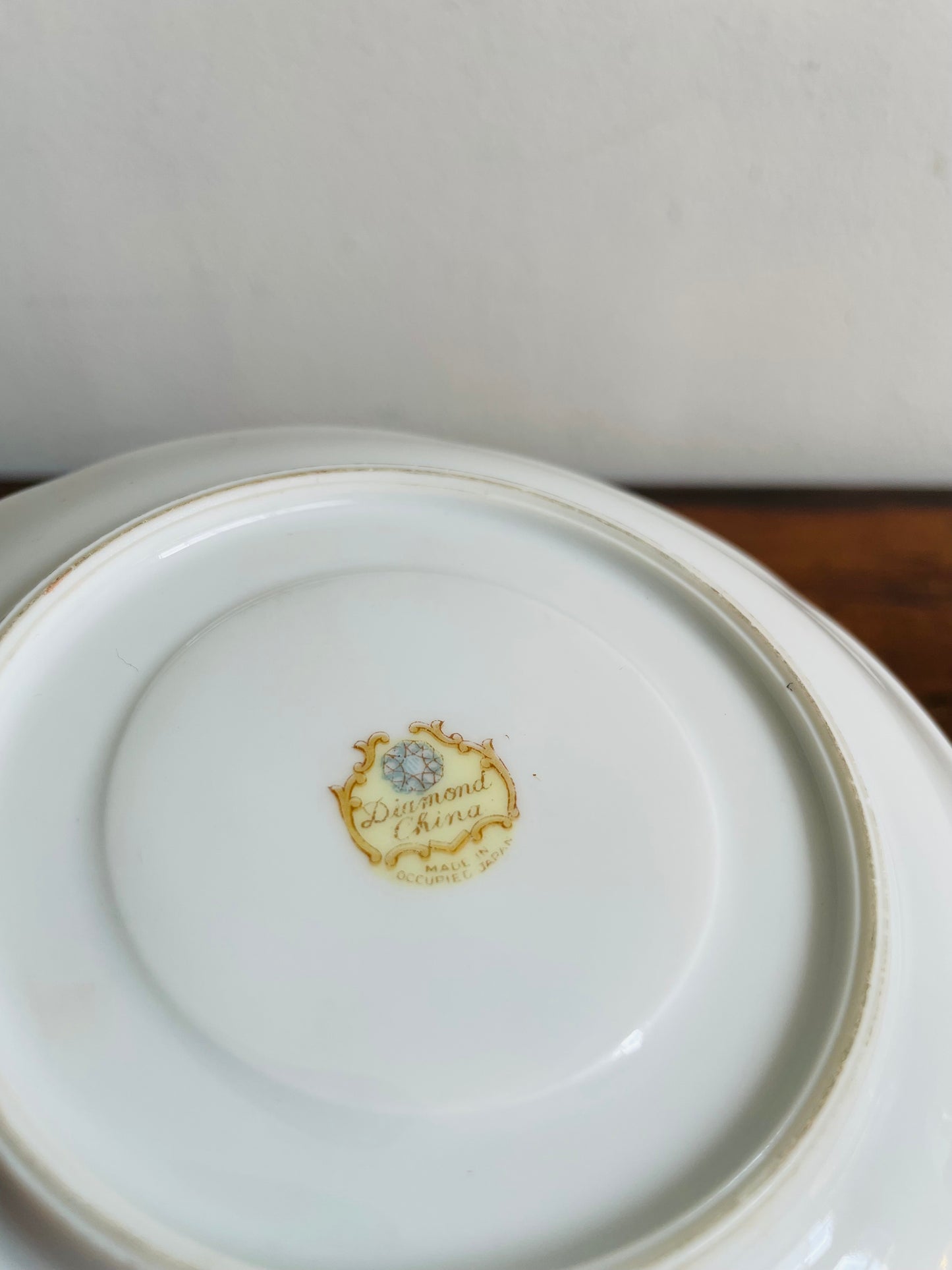 1940s Diamond China Burnt Orange Tea Cup & Saucer with White Iris Flower Design - Made in Occupied Japan