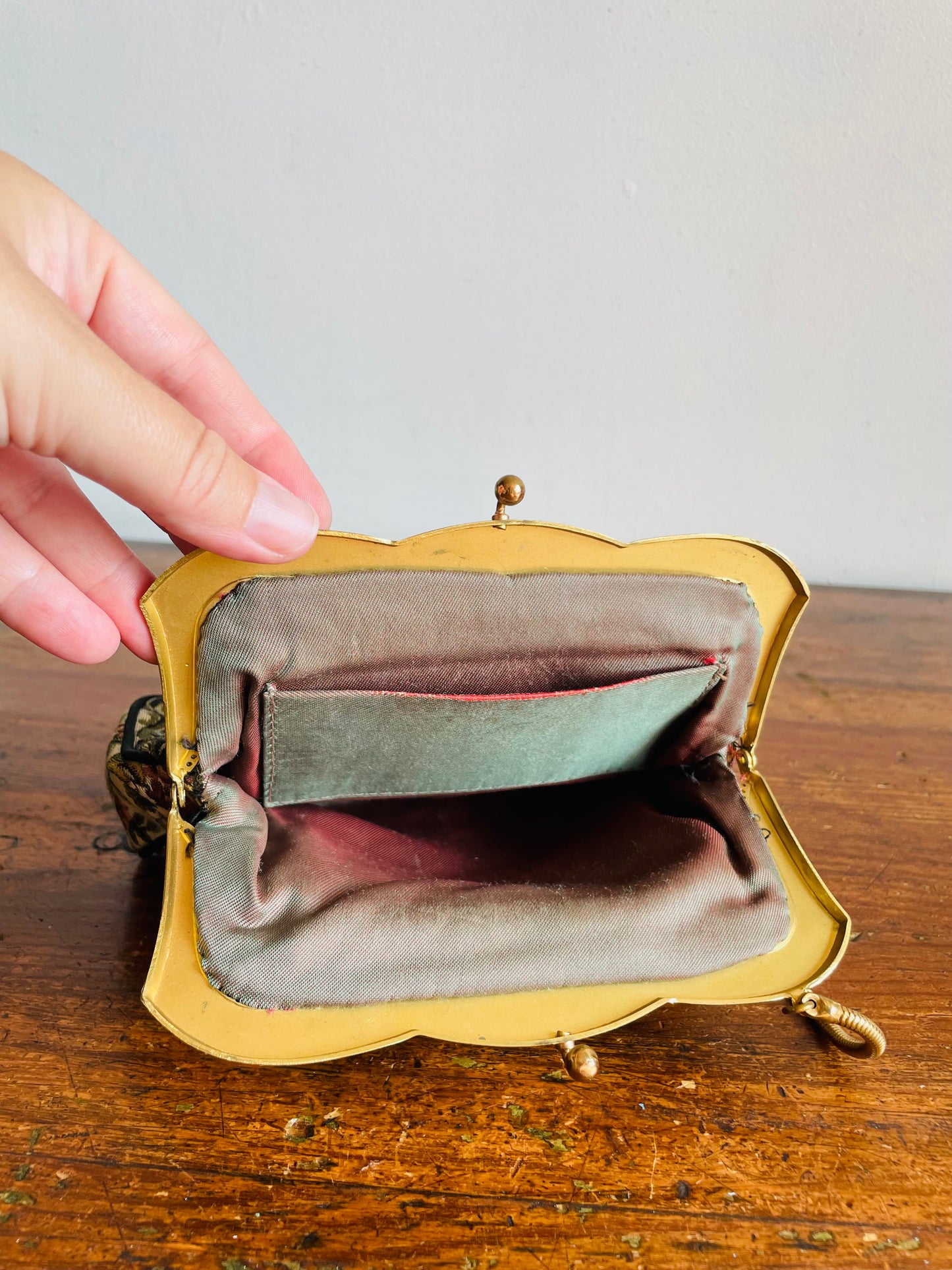 La Marquise Romantic French Tapestry Evening Bag Purse on Brass Chain