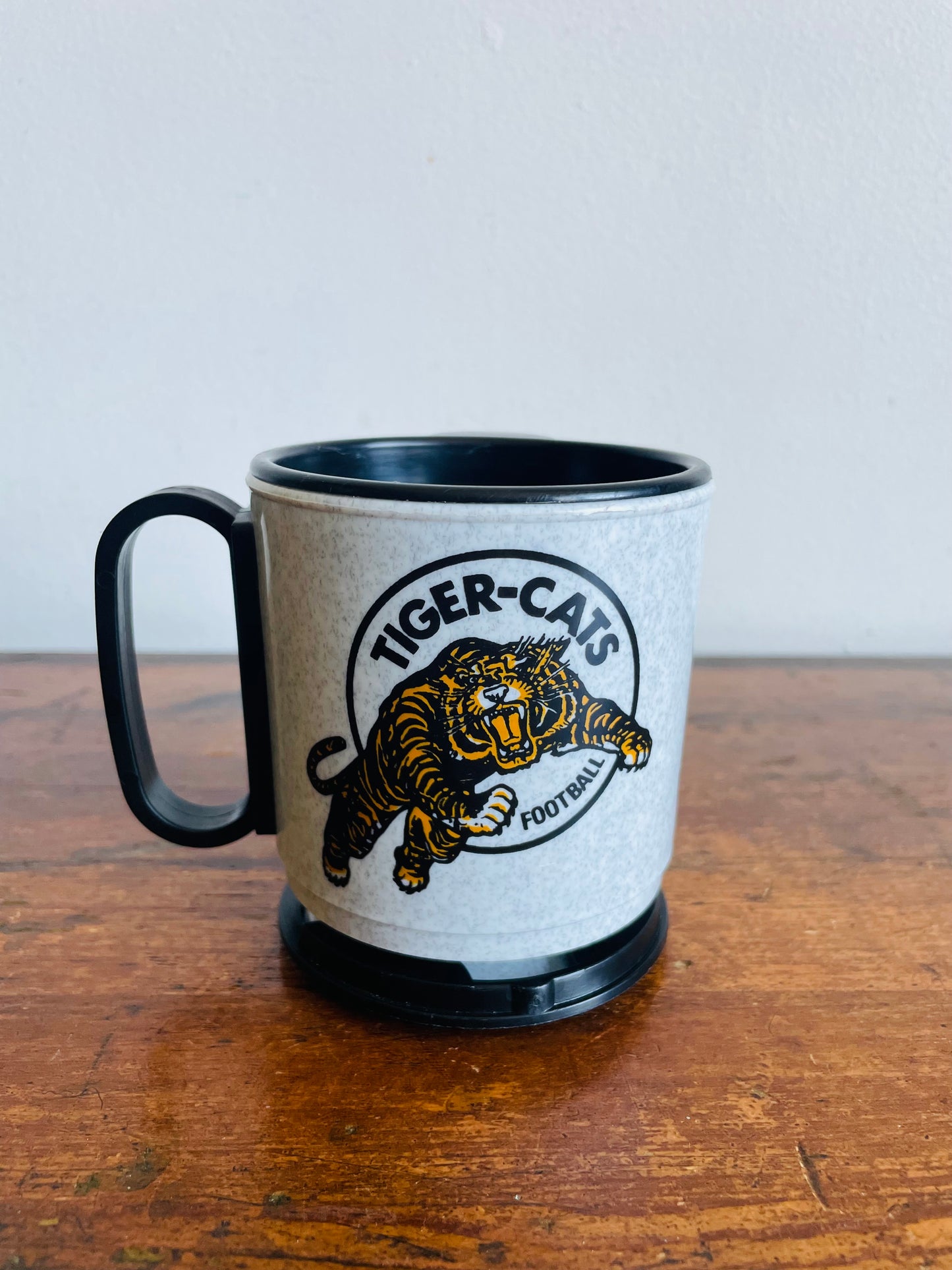 Vintage Hamilton Tiger-Cats Football Plastic Travel Mug with Dashboard Sticky Removable Base