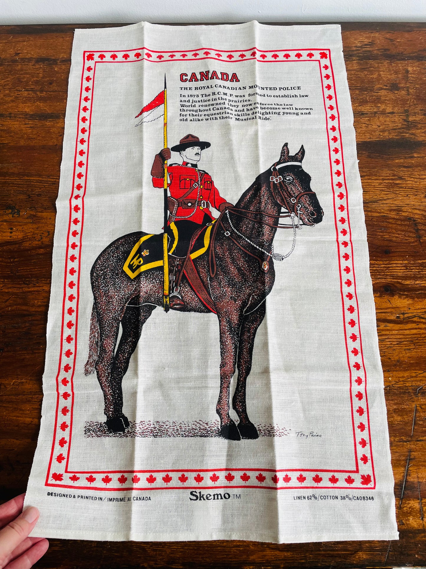 Brand New Vintage The Royal Canadian Mounted Police Linen & Cotton Blend Tea Towel - Skemo / Tony Paine - Silkscreened in Canada