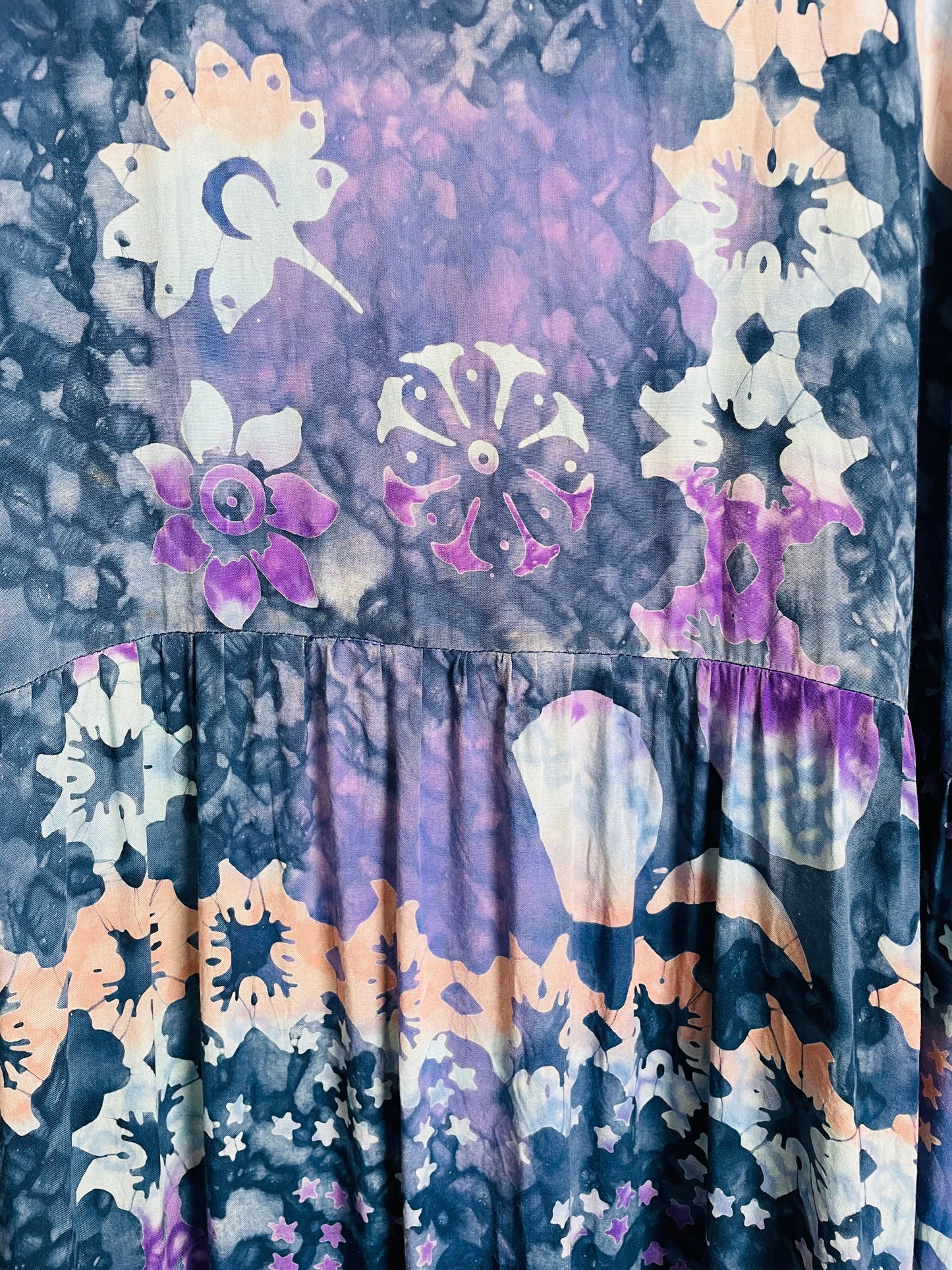 100% Rayon Maxi Dress with Pockets & Batik-Style Celestial Design - Made in Indonesia - Fits up to Size 4x
