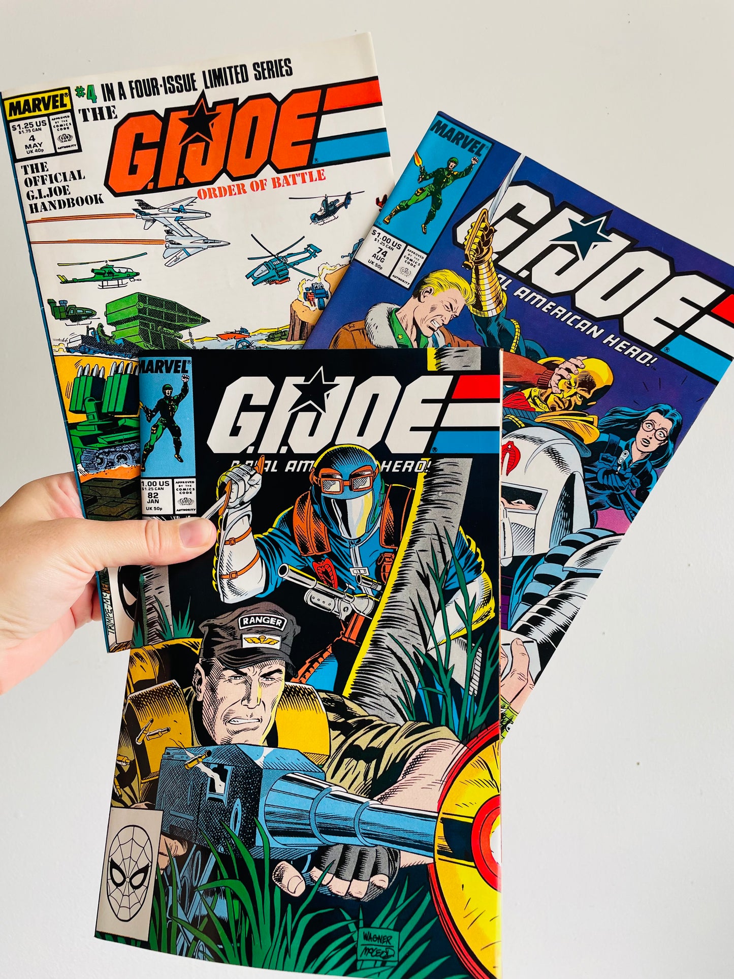 Vintage 1987, 1988, 1989 Marvel G.I. Joe Comic Book Bundle - Includes 3 Comics - Issue 4, Issue 74, Issue 82 - G.I. Joe Order of Battle The Official G.I. Joe Handbook